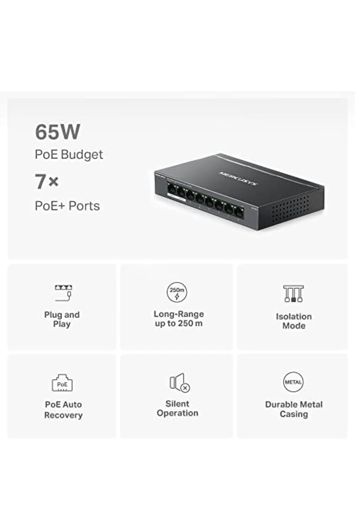 STOREMAX Niffa Shop MP108, 8-Port Gigabit Desktop Switch with 7-Port PoE+ Nhl 1051353