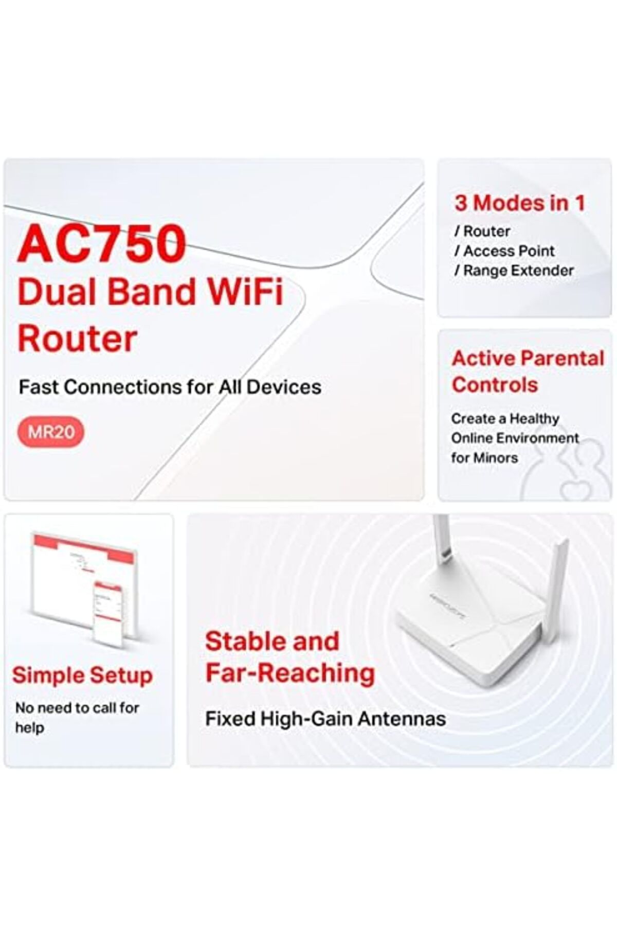 STOREMAX Niffa Shop MR20, AC750 Mbps, Ebeveyn Denetimleri, All-in-one( Router, Access Point, Range Extender)