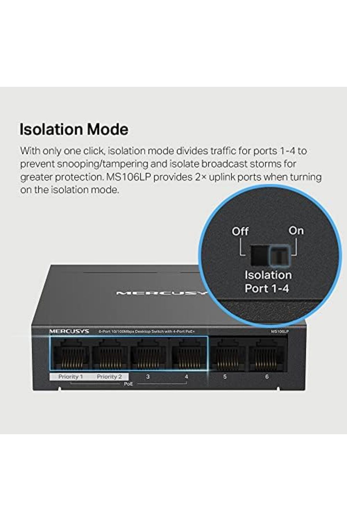 STOREMAX Niffa Shop MS106LP, 6-Port 10/100Mbps Desktop Switch with 4-Port PoE+ Nhl 1051353