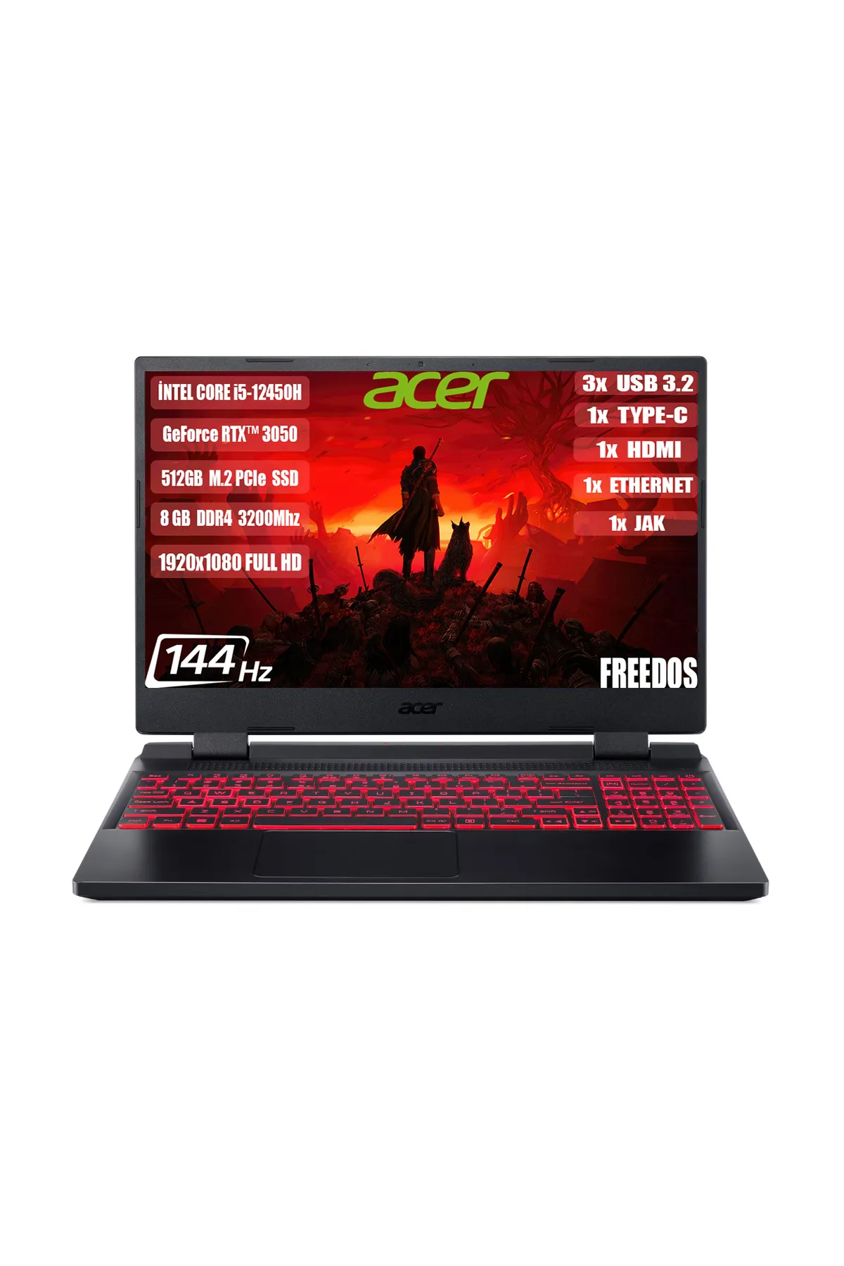 Acer Nitro 5 An515-58-544k I5-12450h 8 Gb 512 Gb Ssd Rtx3050 15.6" Fhd 144 Hz Freedos Nh.qfjey.007