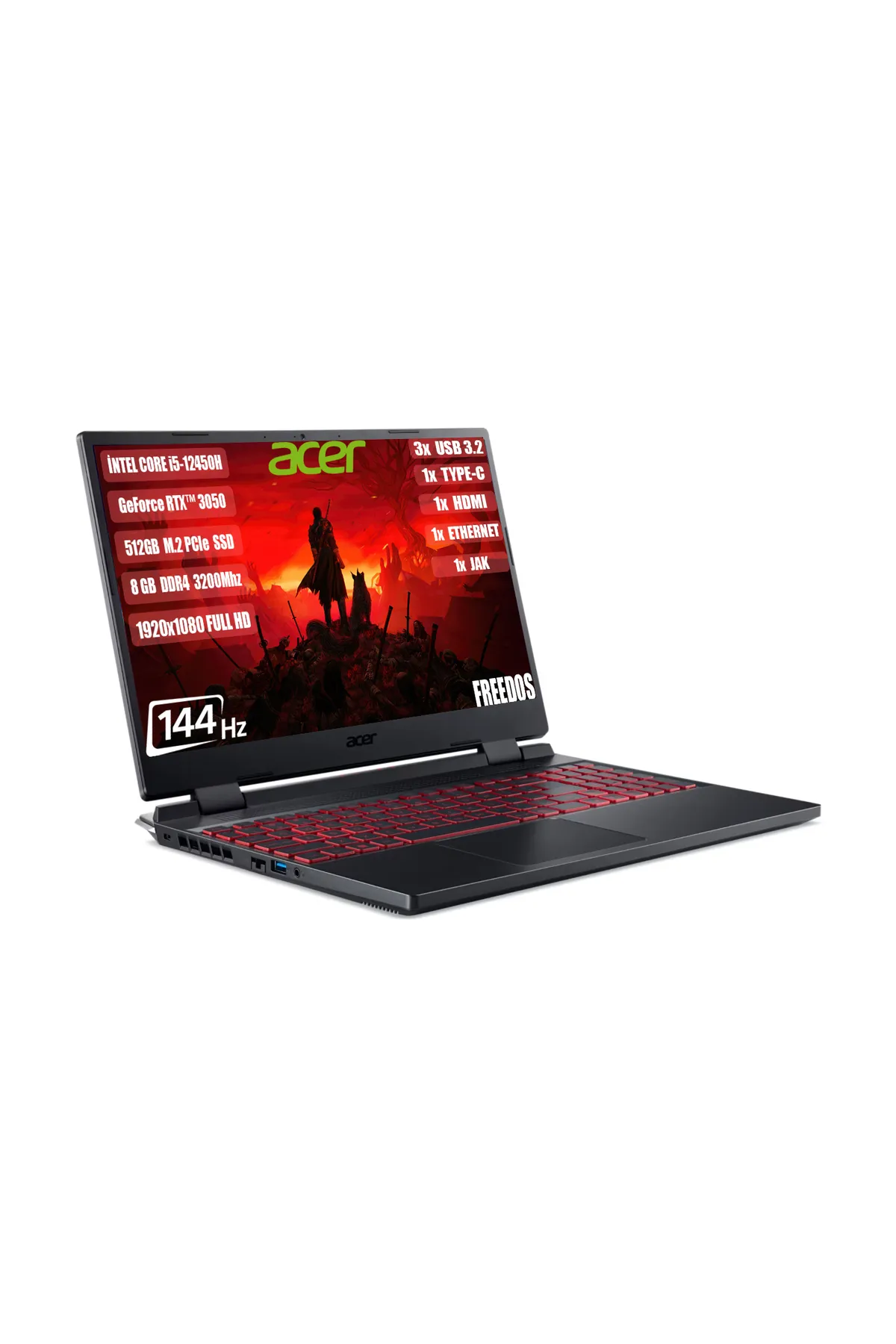 Acer Nitro 5 An515-58-544k I5-12450h 8 Gb 512 Gb Ssd Rtx3050 15.6" Fhd 144 Hz Freedos Nh.qfjey.007