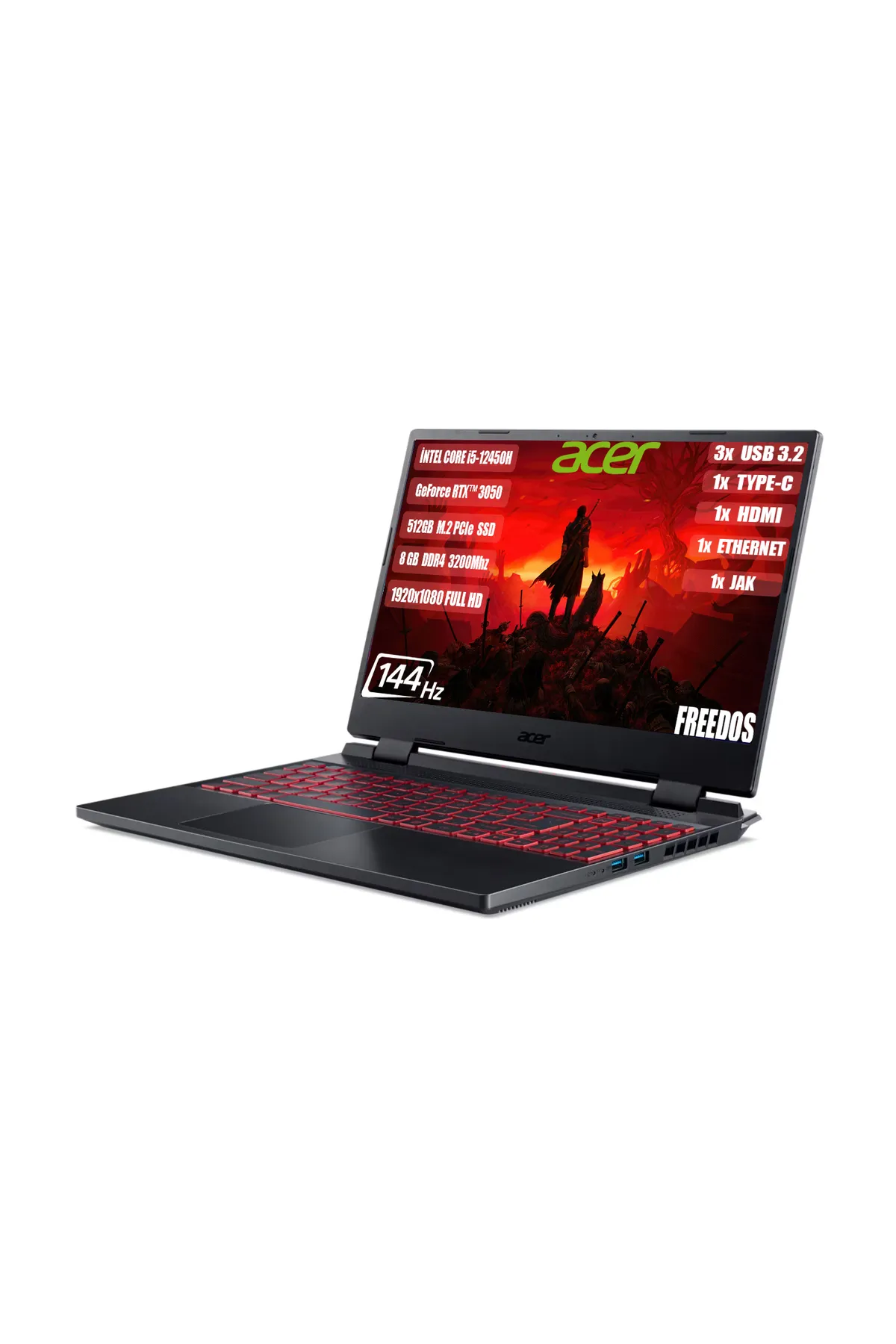 Acer Nitro 5 An515-58-544k I5-12450h 8 Gb 512 Gb Ssd Rtx3050 15.6" Fhd 144 Hz Freedos Nh.qfjey.007