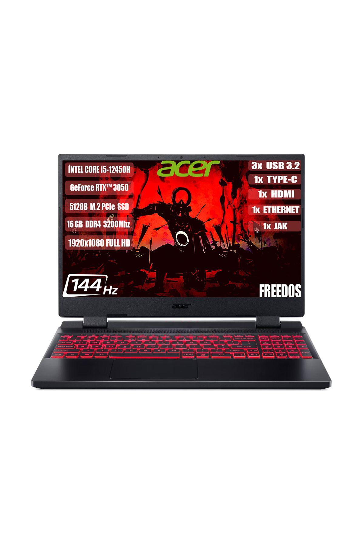 Acer Nitro 5 I5-12450H 16 GB 512 GB SSD RTX3050-4 GB 15.6" IPS FHD 144 Hz Freedos NH.QFJEY.007+165