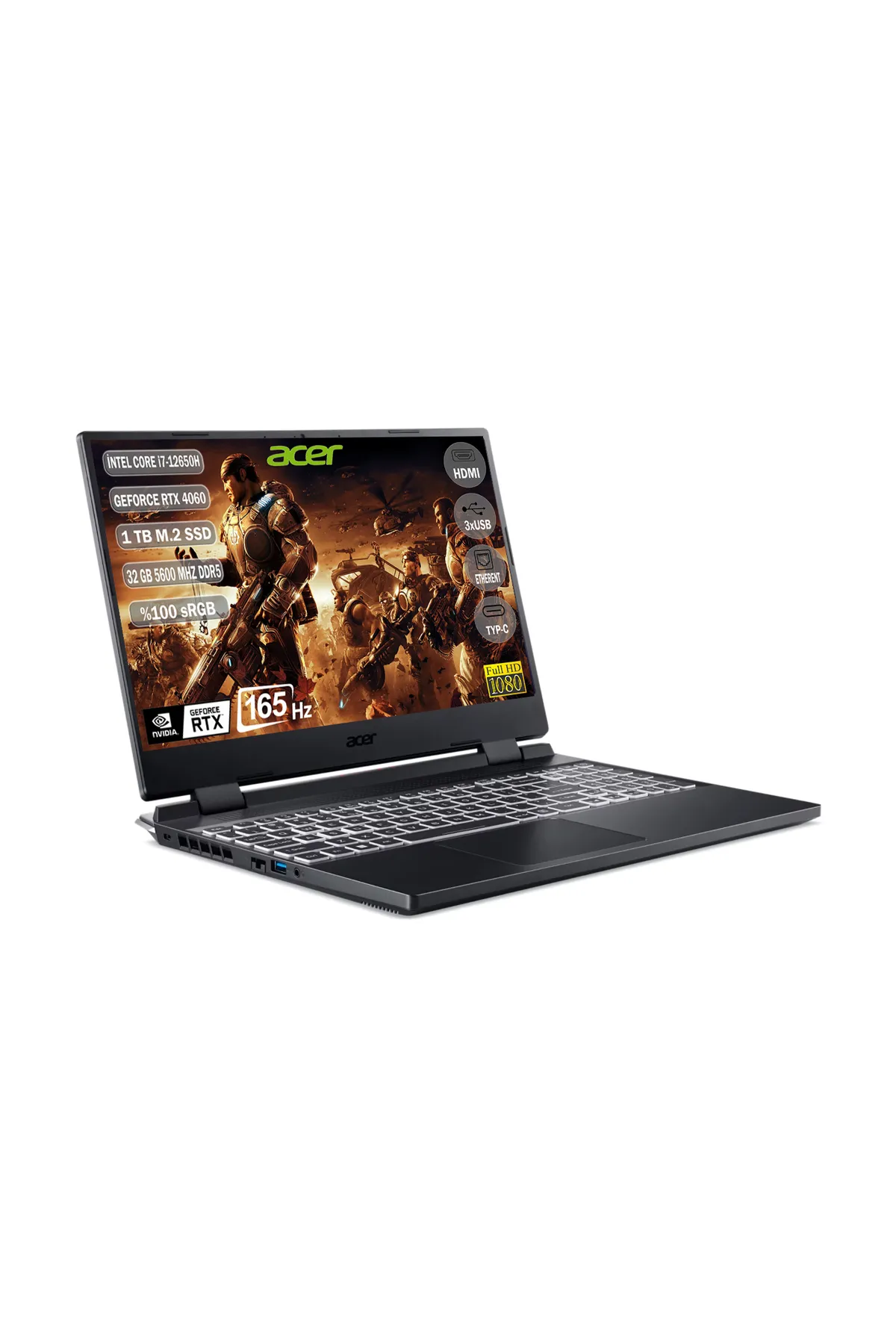 Acer Nitro 5 I7-12650h 32 Gb 1 Tb Ssd Rtx 4060-8 Gb 15.6'' 165hz Ips Freedos Nh.qm0ey.00b+325