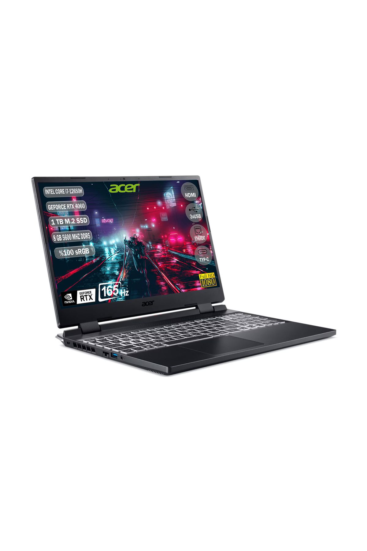 Acer Nitro 5 Intel Core i7-12650H 8GB 1TB SSD 8GB RTX4060 Linux 15.6'' 165Hz Siyah Gaming PC NH.QM0EY.00B