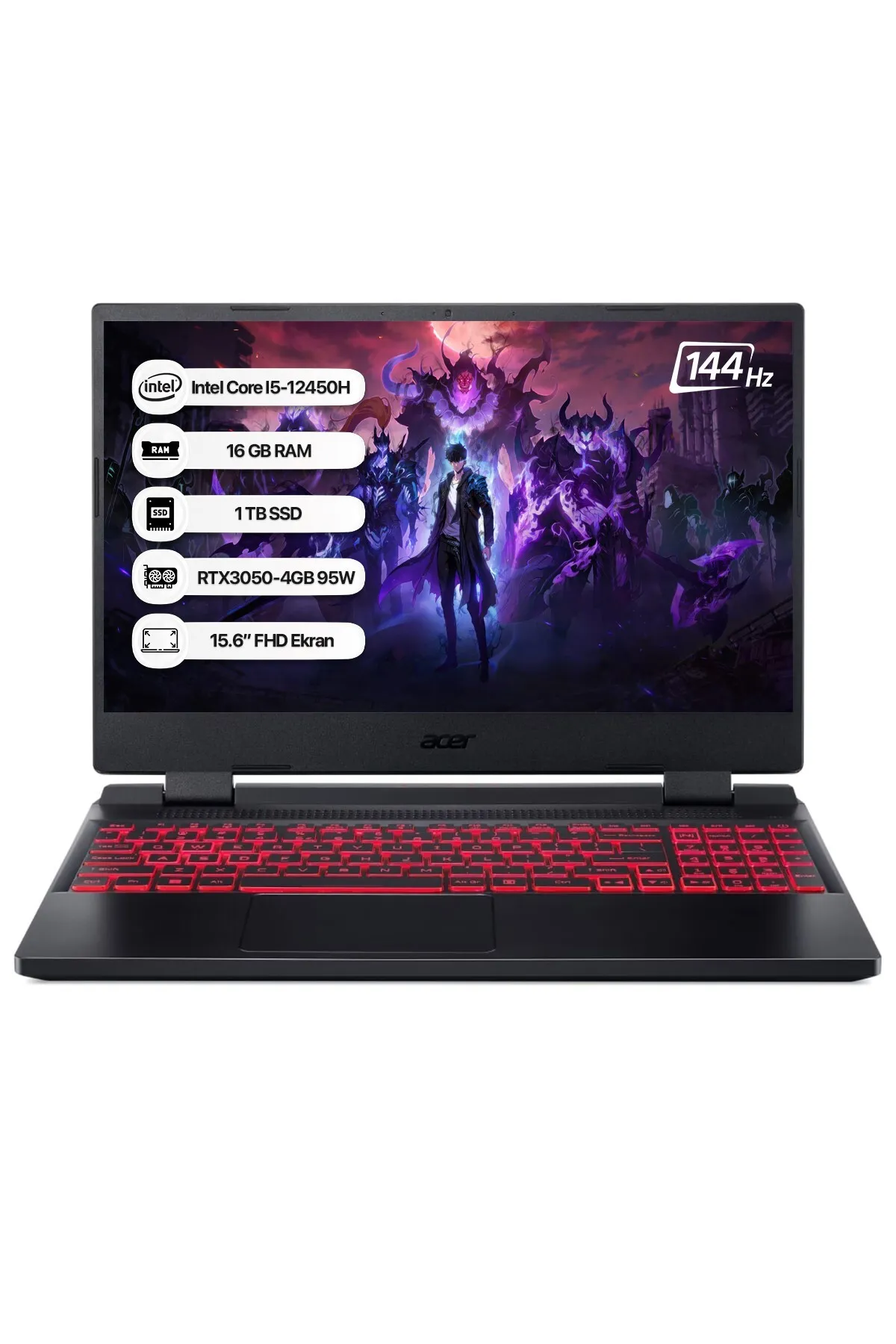 Acer Nitro 5 Nh.qfjey.009-16 Intel Core I5-12450h 16gb 1tb Ssd Rtx3050-4gb Freedos 15.6" 144hz Notebook