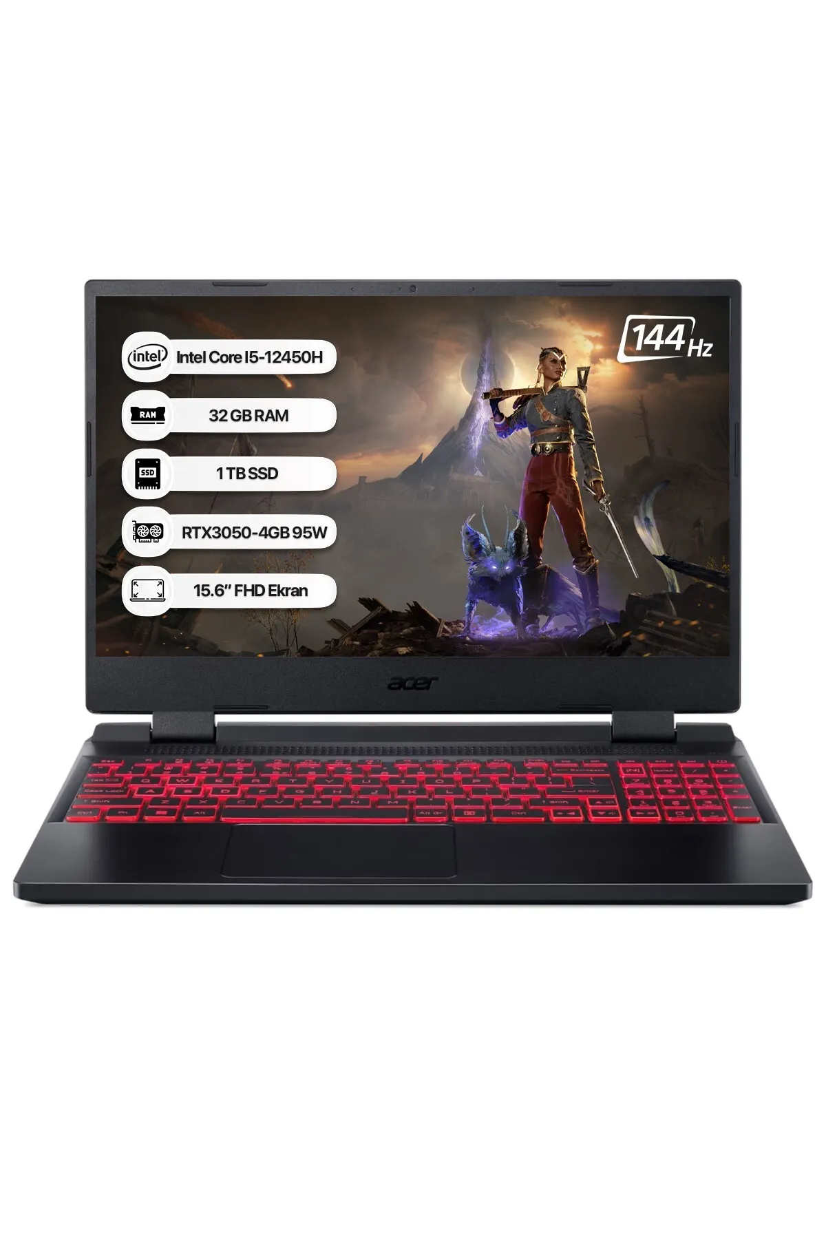 Acer Nitro 5 Nh.qfjey.009-32 Intel Core I5-12450h 32gb 1tb Ssd Rtx3050-4gb Freedos 15.6" 144hz Notebook