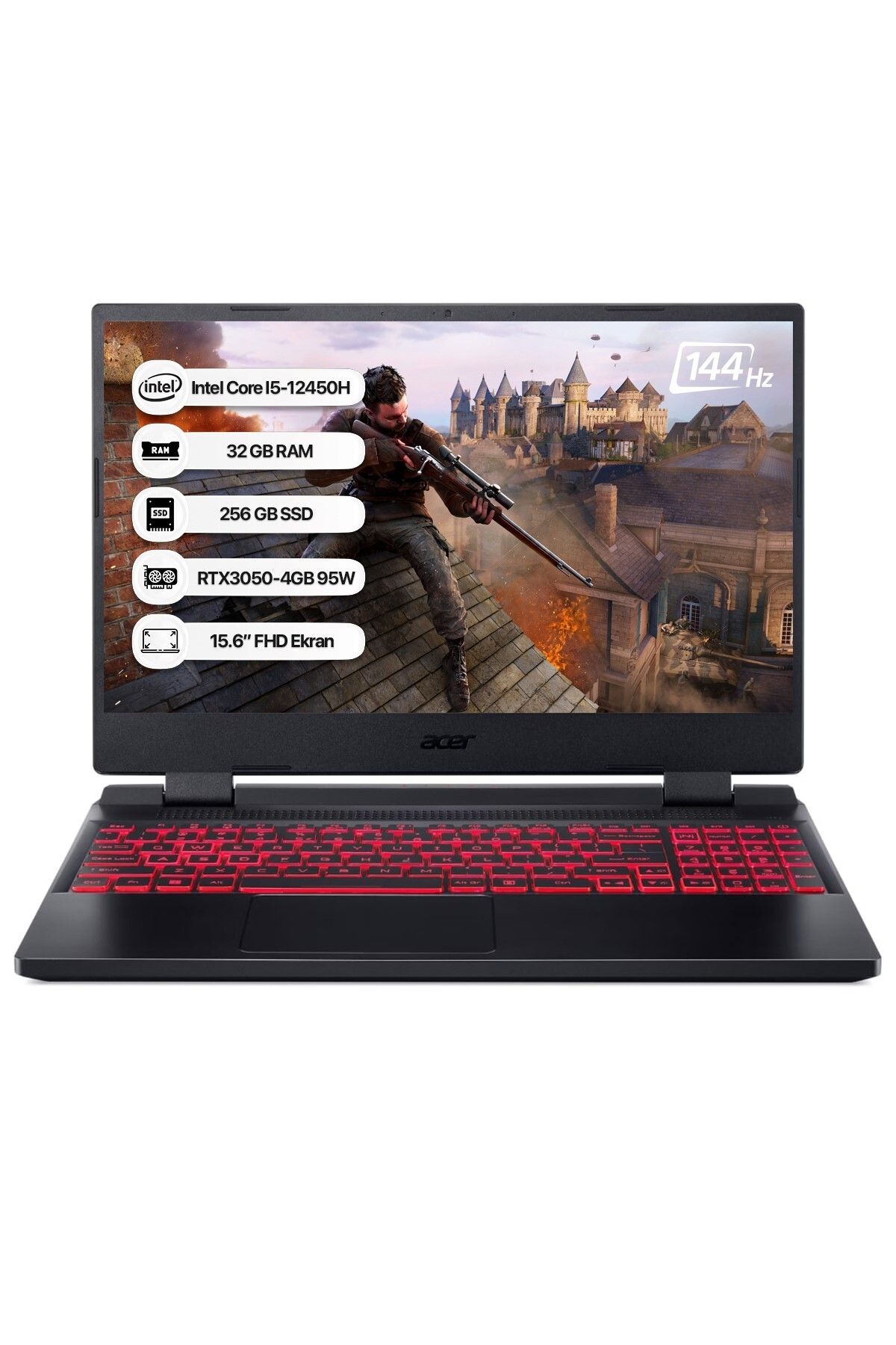 Acer Nitro 5 NH.QFJEY.00A-32 Intel Core i5 12450H 32gb 256gb SSD RTX3050-4GB Freedos 144Hz 15.6" Notebook