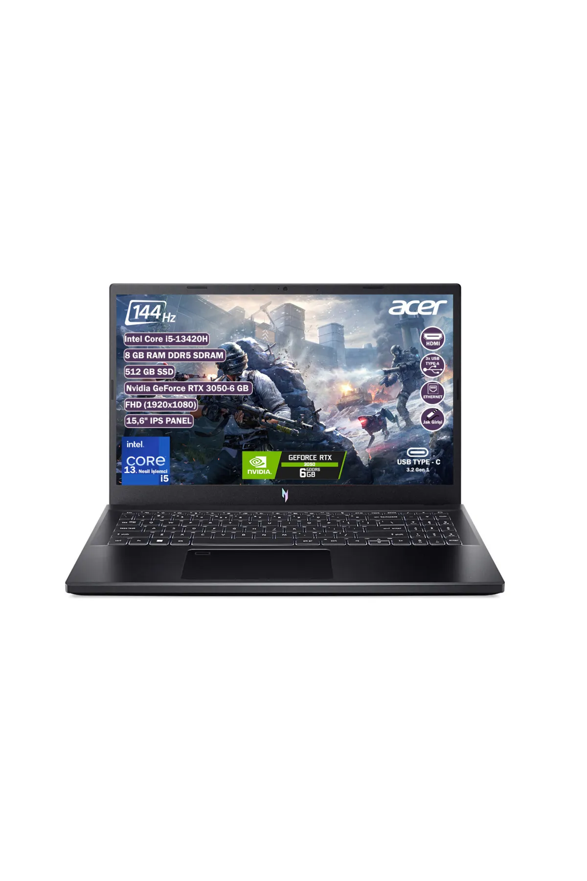 Acer Nitro Core i5 13420H 8GB 512GB SSD RTX 3050 Freedos 15.6" FHD Notebook NH.QNCEY.001