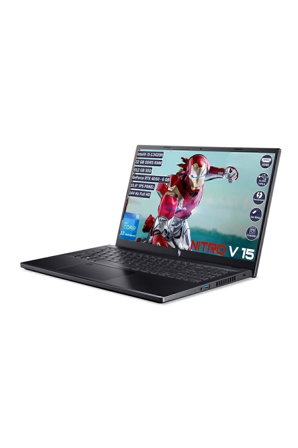 Acer Nitro V 15 Core i5 13420H 32 GB 512 GB SSD Rtx 4050 Freedos 15.6" FHD Notebook NH.QNBEY.001+325