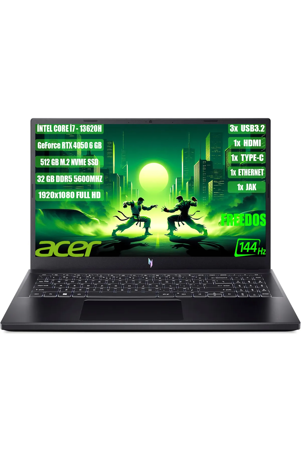 Acer Nitro V 15 I7-13620H  Uyumlu 32 GB 512 GB SSD RTX 4050-6GB 15.6" FHD IPS 144Hz