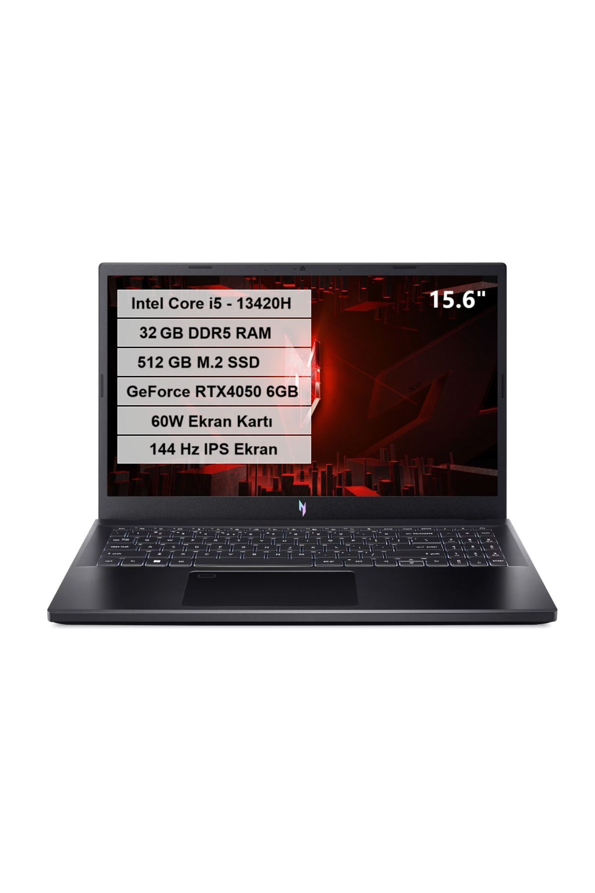 Acer Nitro V 15 Intel Core i5 13420H 32GB DDR5 RAM 512GB M.2 SSD RTX 4050-6GB FreeDos 15.6" FHD IPS