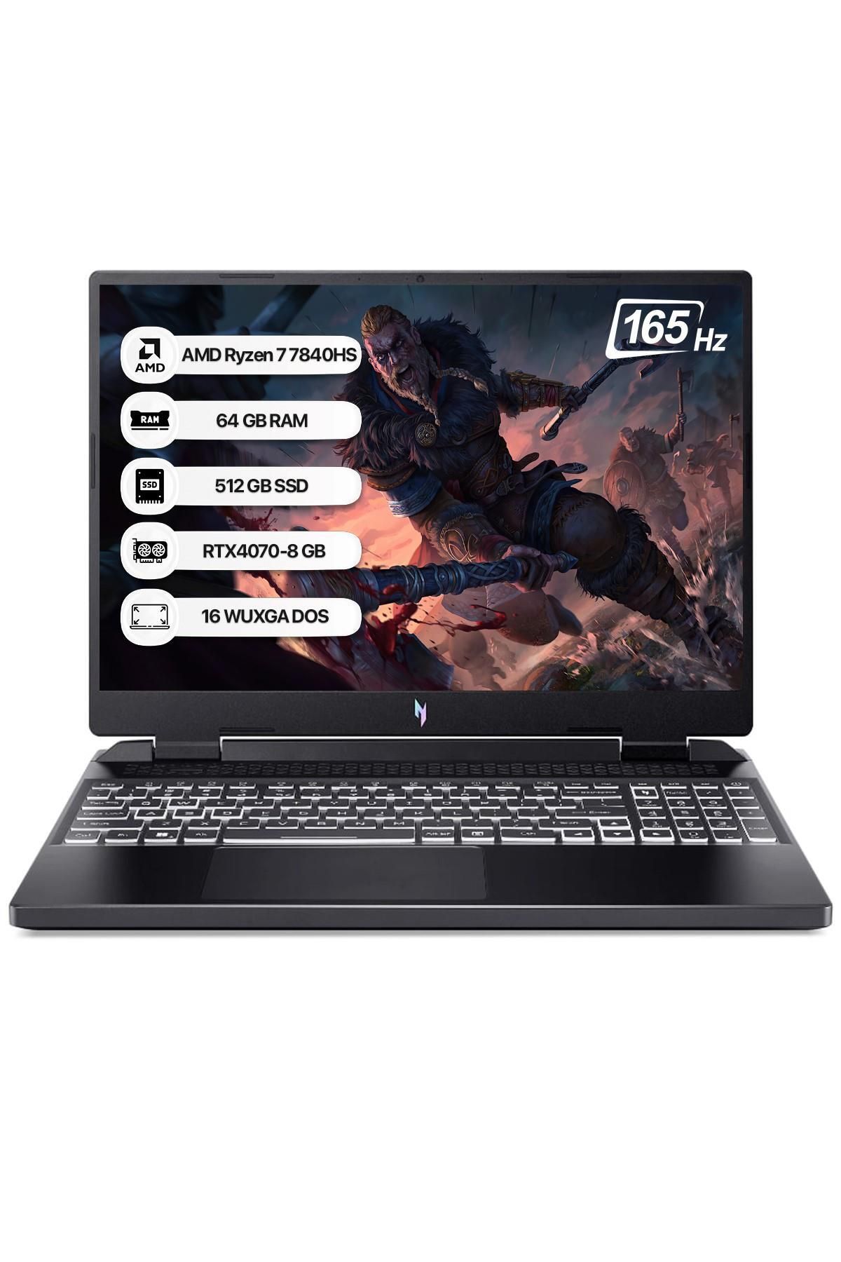 Acer Nitro16 R7 7840hs 64 Gb 512 Gb Ssd Rtx 4070-8 Gb Freedos 16" Wqxga 165 Hz Taşınabilir Bilgisaya