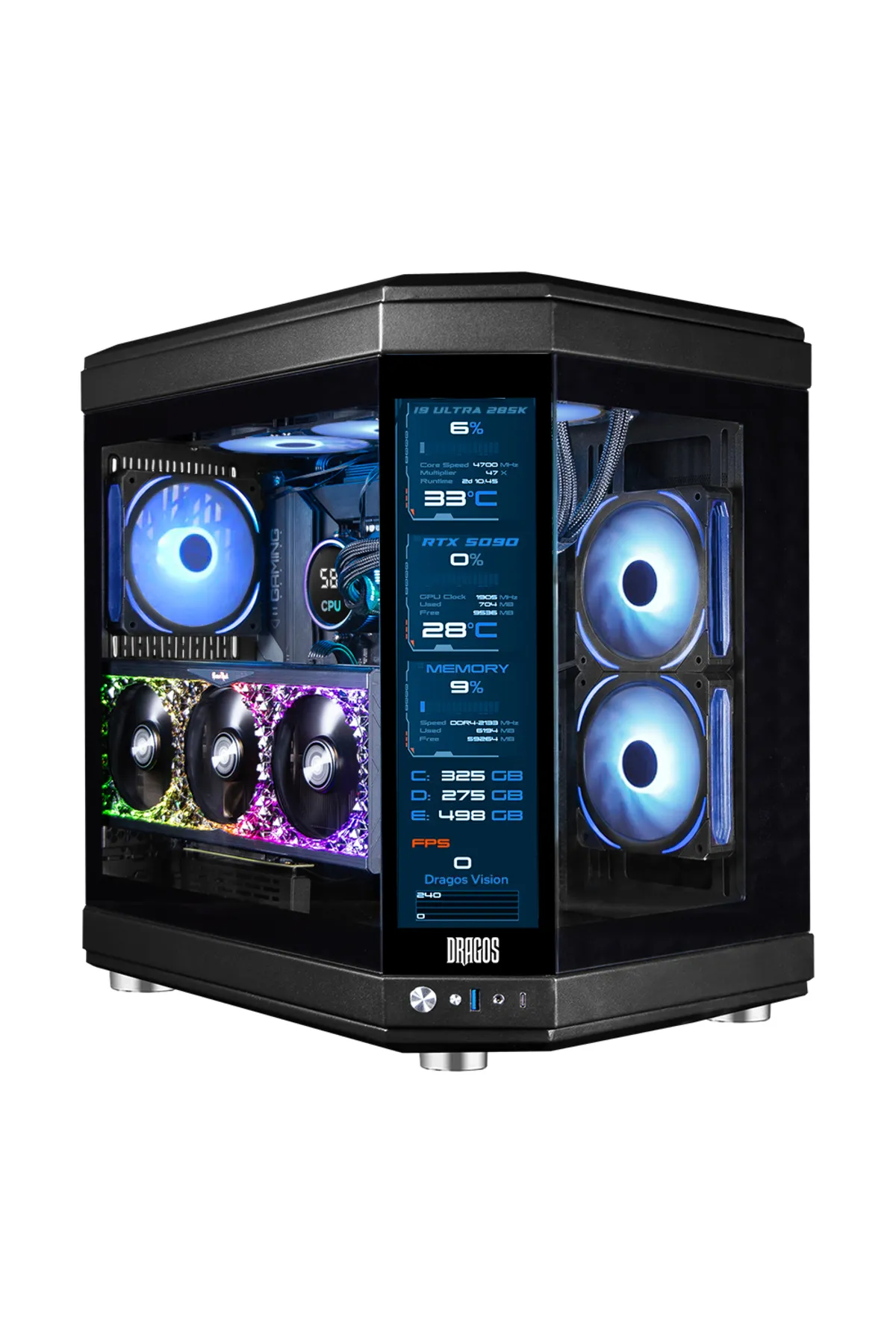 Dragos North Evo Vision LCD Ekran 7x ARGB Fan Type C ATX Mid Tower Gaming Kasa Siyah