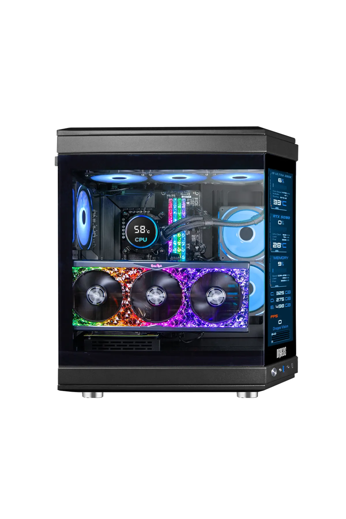 Dragos North Evo Vision LCD Ekran 7x ARGB Fan Type C ATX Mid Tower Gaming Kasa Siyah