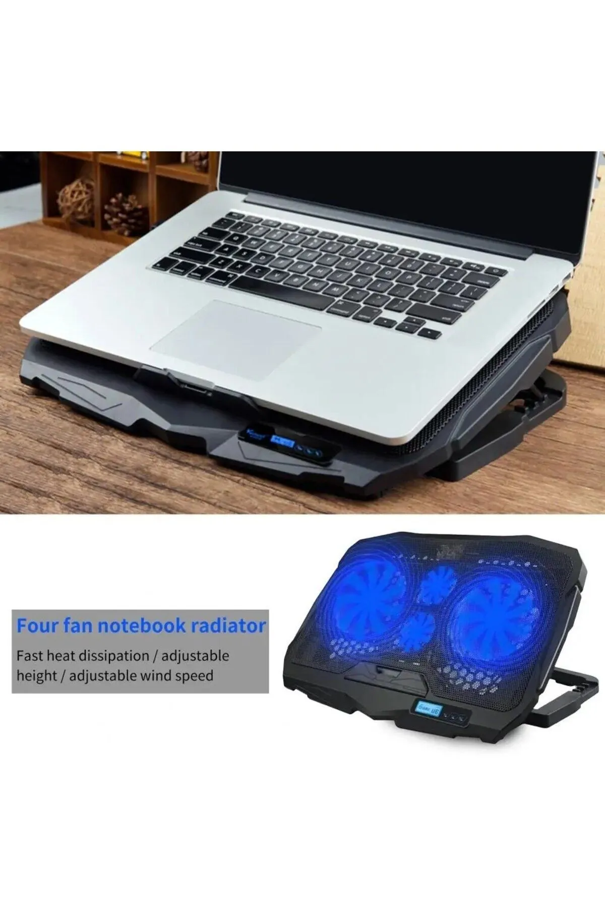 FANCO Notebook Cooler S18 Ayarlanabilir 4 Fanlı Laptop Soğutucu Led Işıklı Dizüstü Bilgisayar Standı