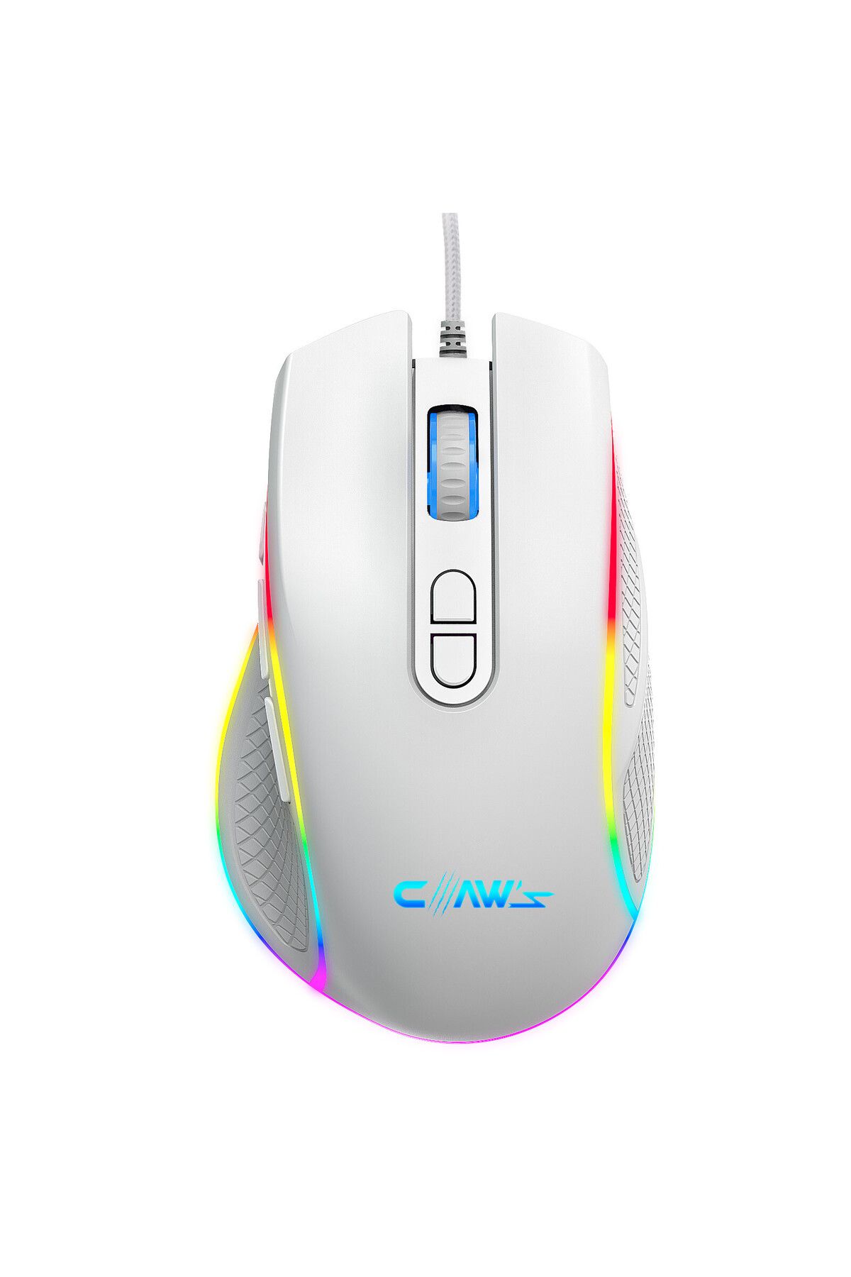 Claws Nova V1 12800 Dpi Wide RGB Özel ABS Doku Reflex Örgü Kablolu Fire Butonlu Gaming Mouse Beyaz