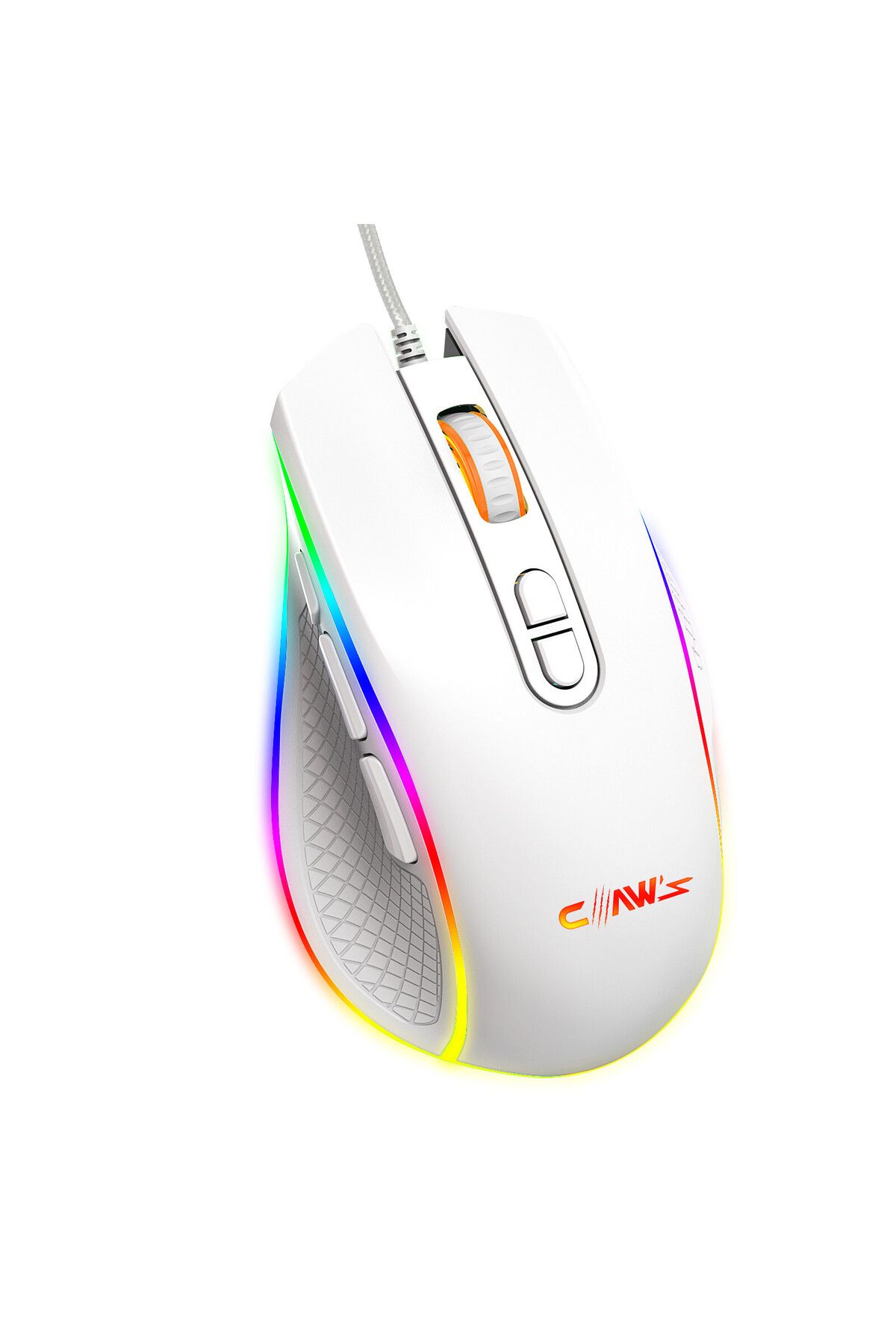 Claws Nova V1 12800 Dpi Wide RGB Özel ABS Doku Reflex Örgü Kablolu Fire Butonlu Gaming Mouse Beyaz