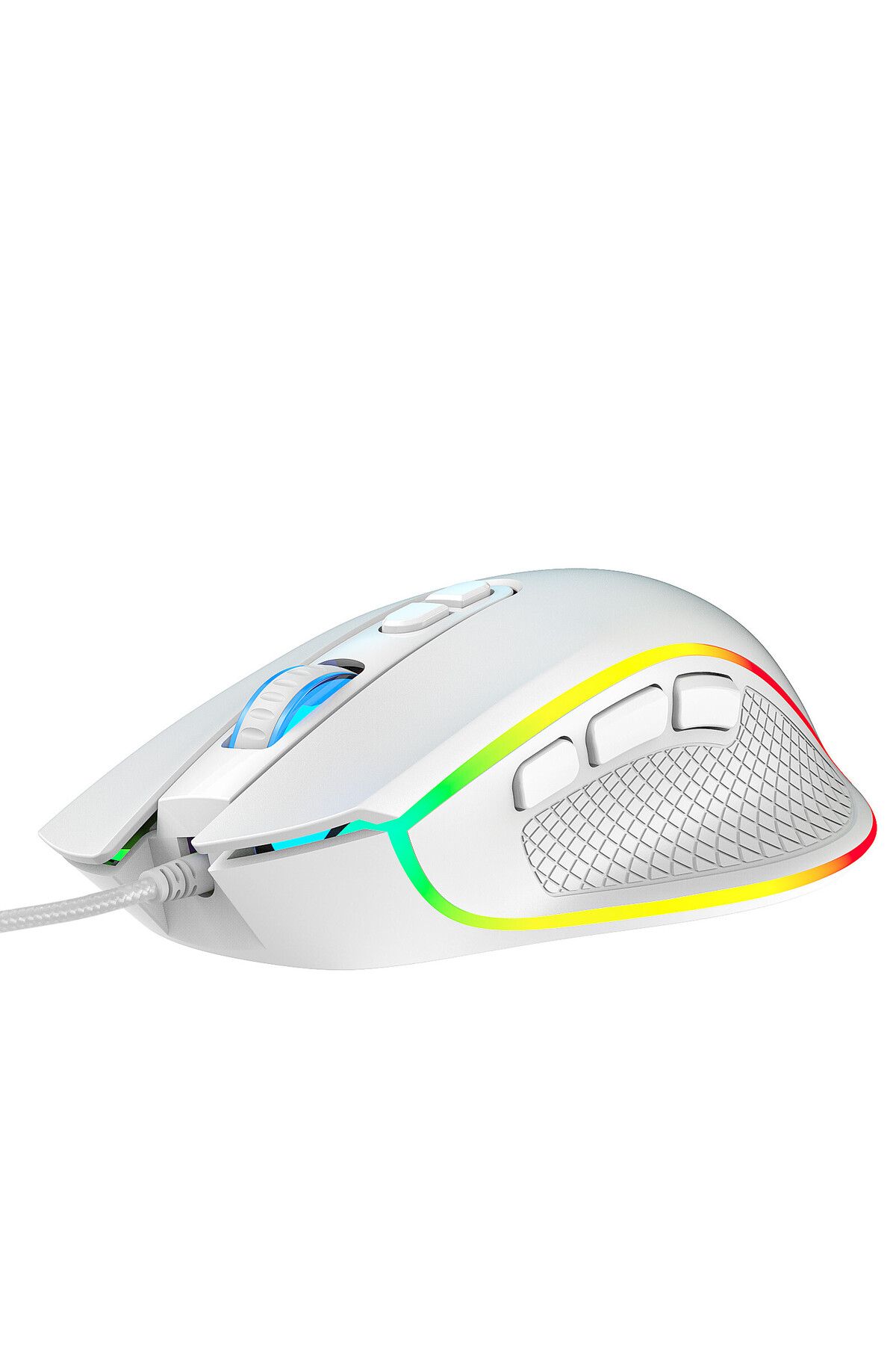 Claws Nova V1 12800 Dpi Wide RGB Özel ABS Doku Reflex Örgü Kablolu Fire Butonlu Gaming Mouse Beyaz