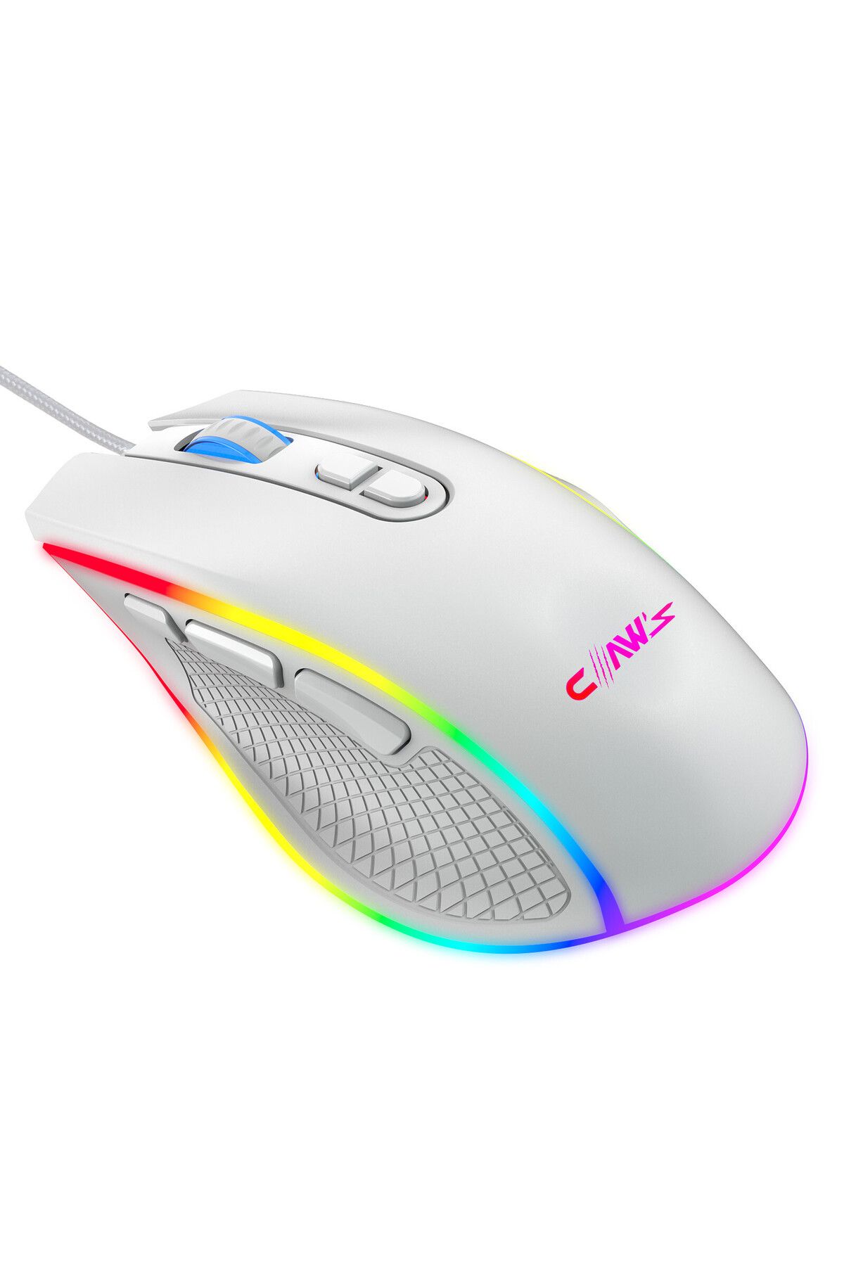 Claws Nova V1 12800 Dpi Wide RGB Özel ABS Doku Reflex Örgü Kablolu Fire Butonlu Gaming Mouse Beyaz