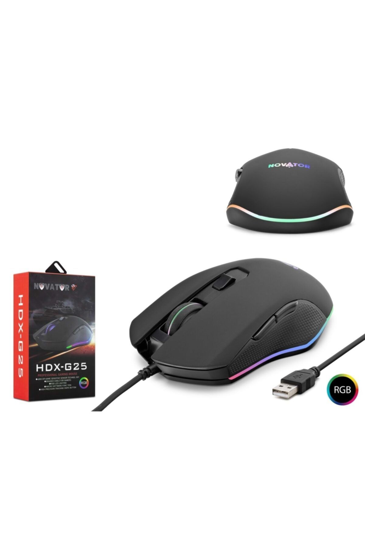 Genel Markalar Novator Hdxg25 Mouse Kablolu Oyun Usb Rgb Ledli Max. 6400 Dpı