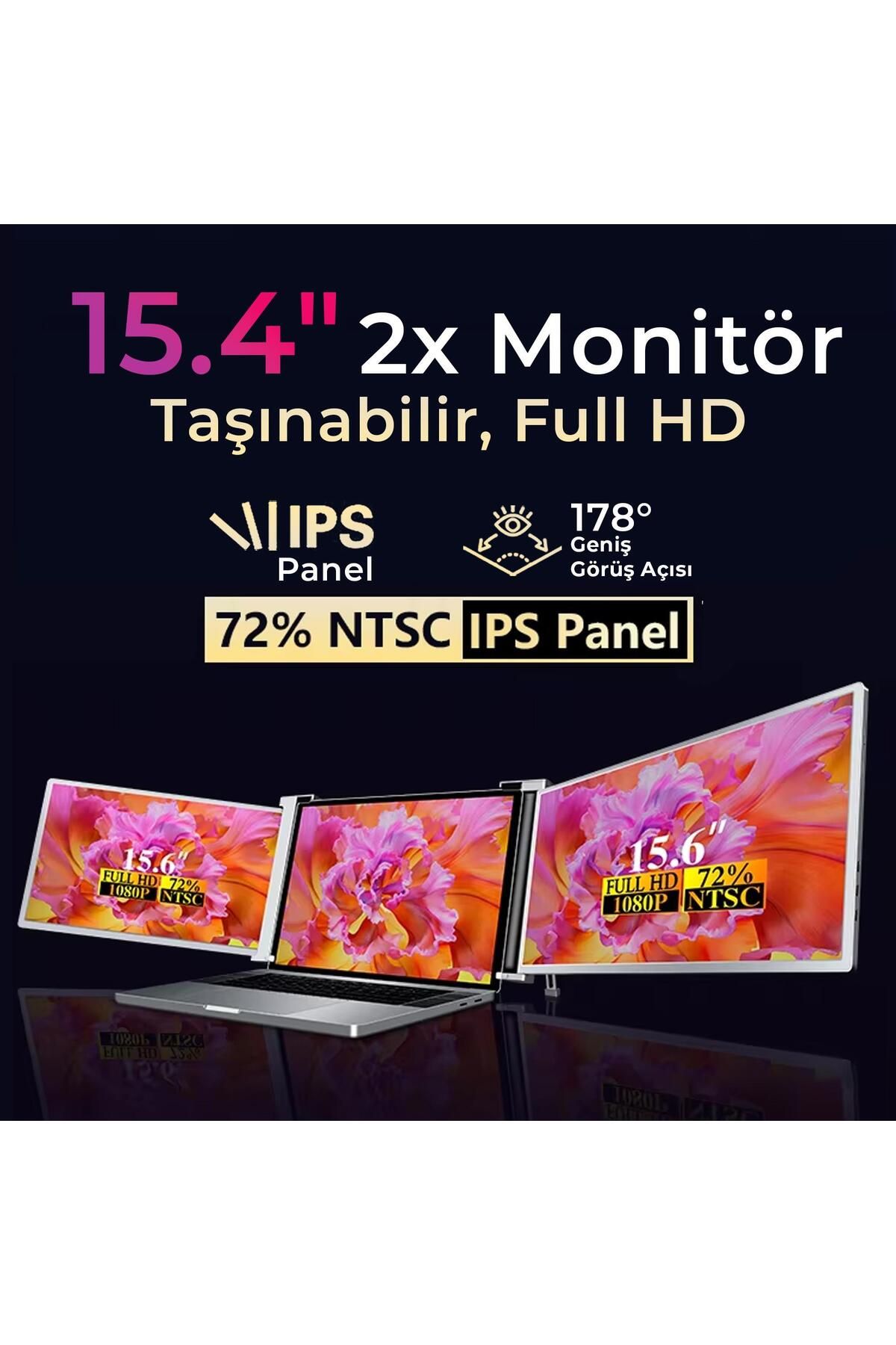 NPO NPM20 15.4" FHD 1080p IPS Type-C Taşınabilir Dizüstü 2'li Monitör Çoklayıcı Notebook Monitör