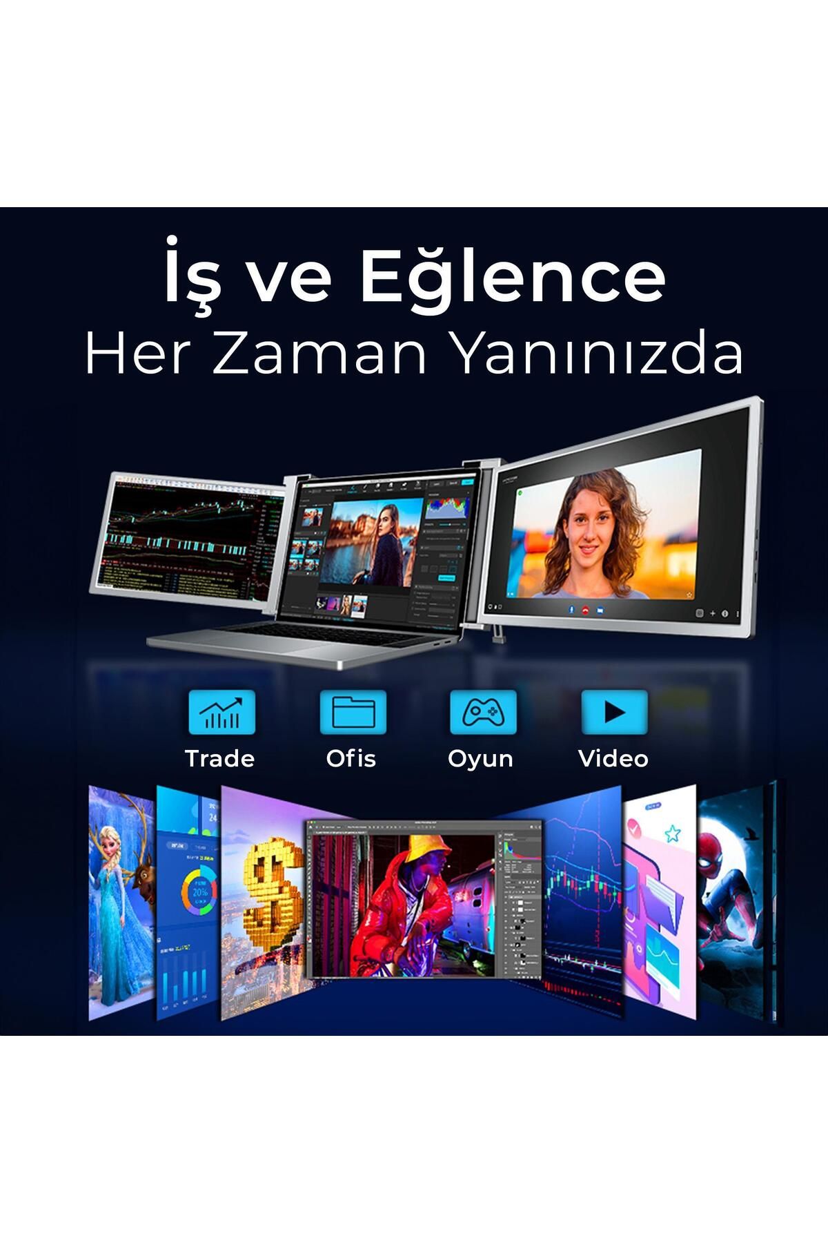 NPO NPM20 15.4" FHD 1080p IPS Type-C Taşınabilir Dizüstü 2'li Monitör Çoklayıcı Notebook Monitör