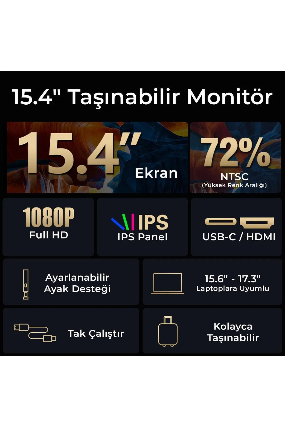 NPO Npm3 15.4" 1080p Fhd Ips Type-c Taşınabilir Dizüstü Tek Monitör Çoklayıcı Notebook Monitör