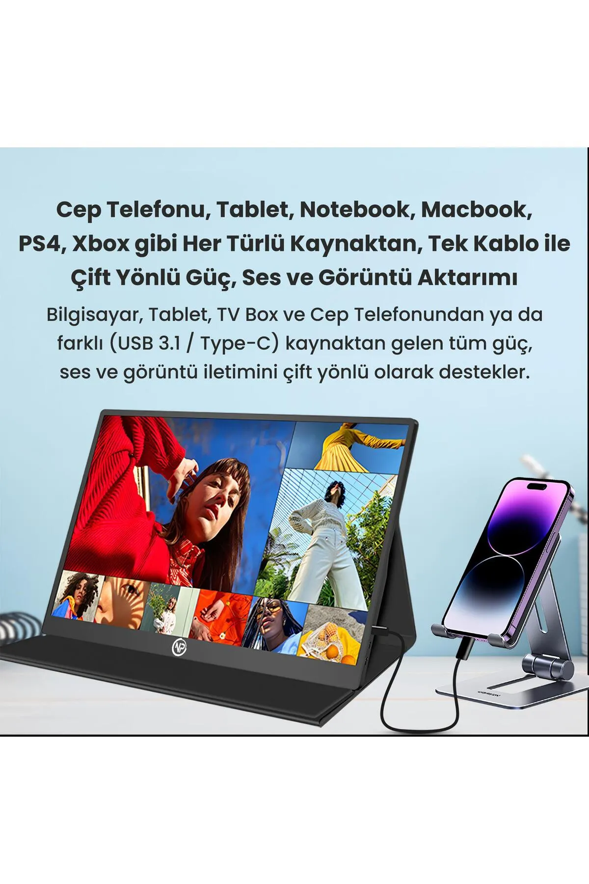 NPO NPM6 15.6" IPS FHD 5ms 60Hz Type-C Telefon ve Oyun Konsolu Uyumlu Metal Kasa Taşınabilir Monitör