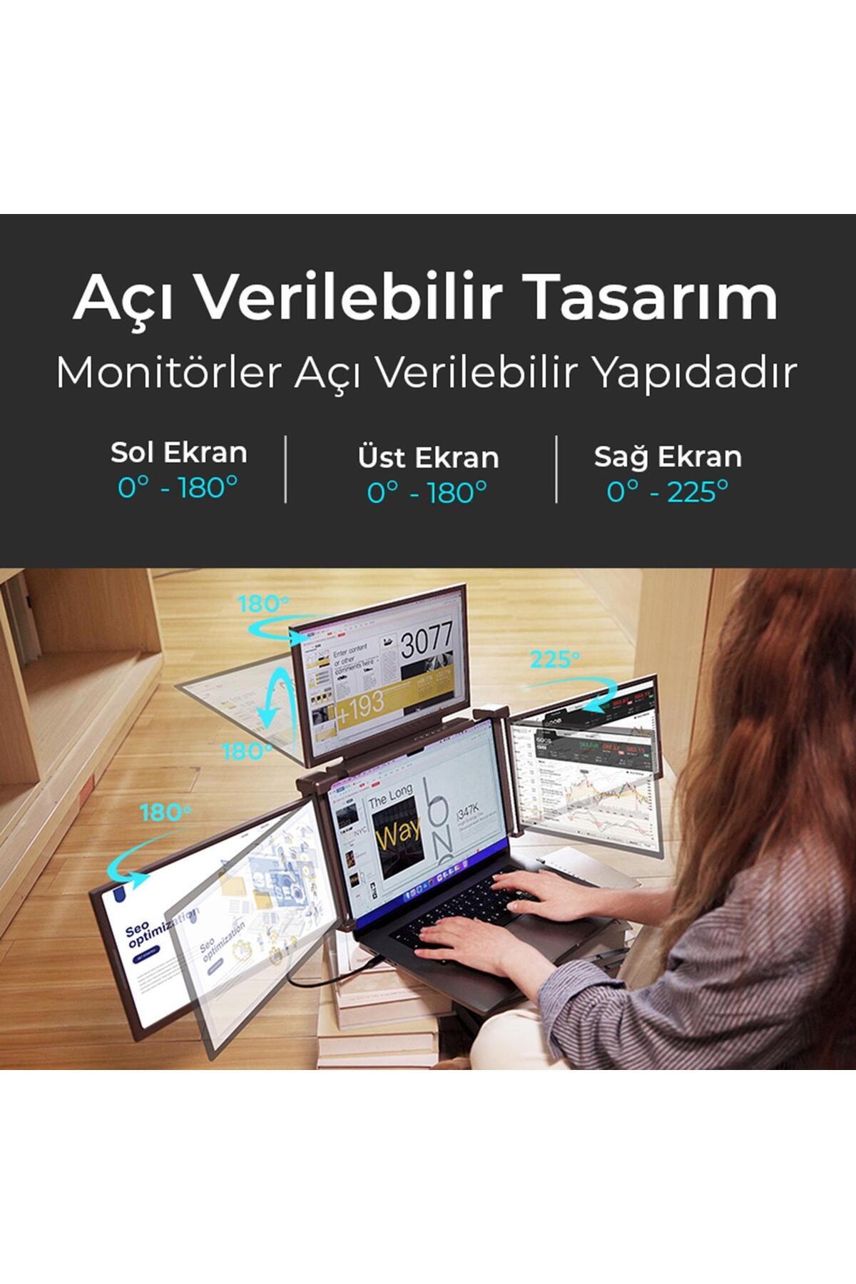 NPO NPM680 14" FHD 1080p IPS Type-C Taşınabilir Dizüstü 3'lü Monitör Çoklayıcı Notebook Monitör