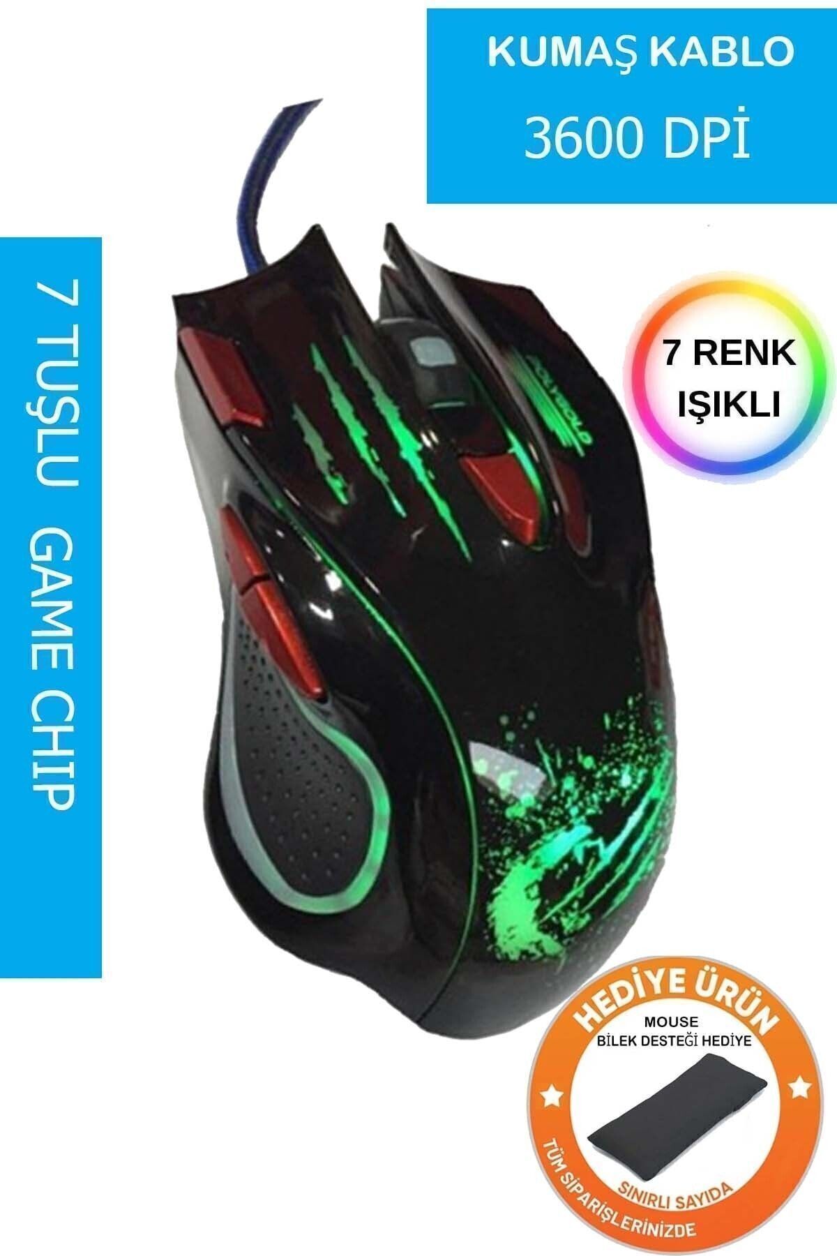 starnewstore nslx Işıklı Oyuncu Mouse 3600 Dpi 7 Tuşlu Kumaş Kablo Gamer Rgb Kablolu Mouse Proffesyonel NewD