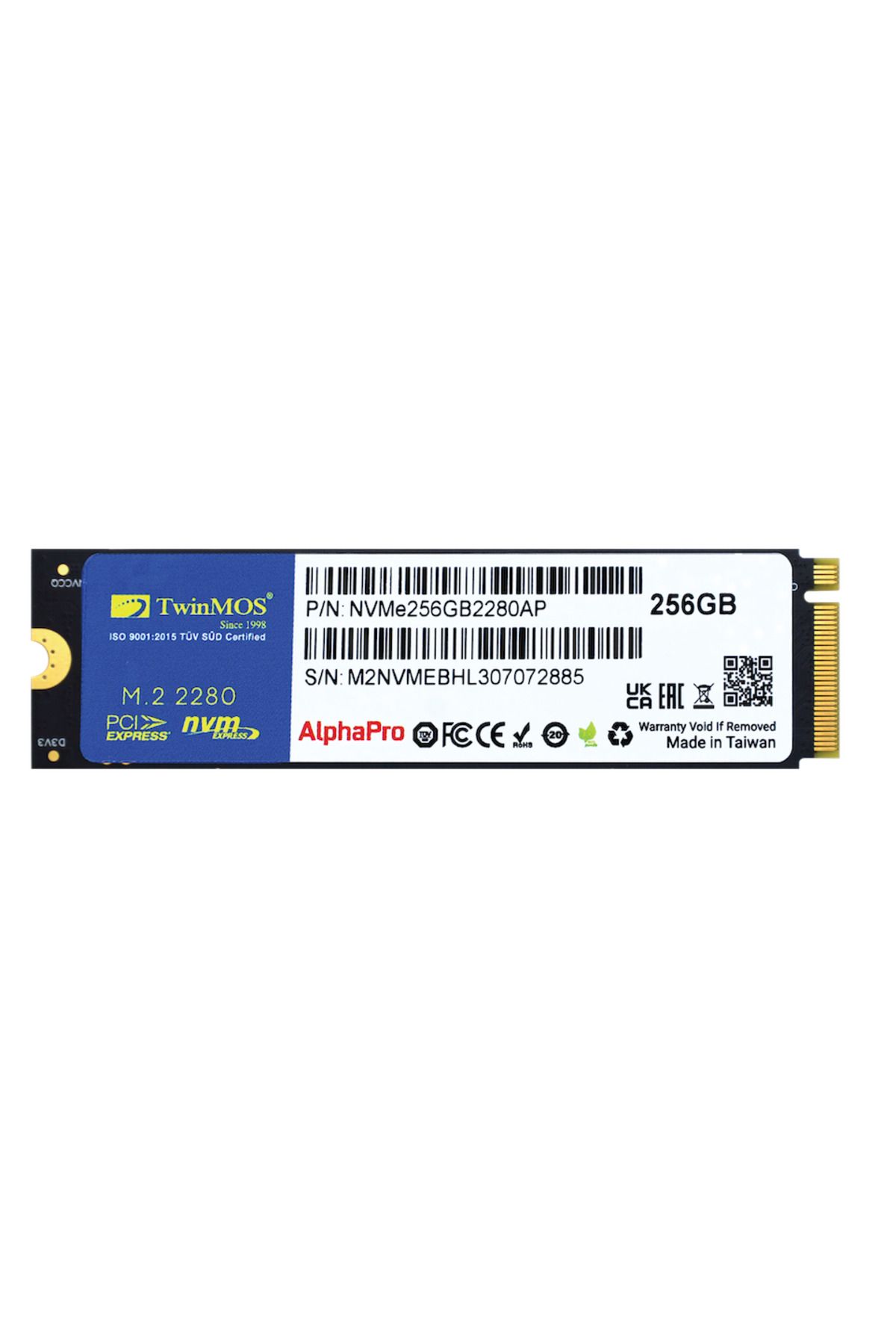 TwinMOS NVMe256GB2280AP AlphaPro M.2 256GB (3600/3250MB/s) PCIe + NVMe (3D NAND) SSD Disk (22x80MM)