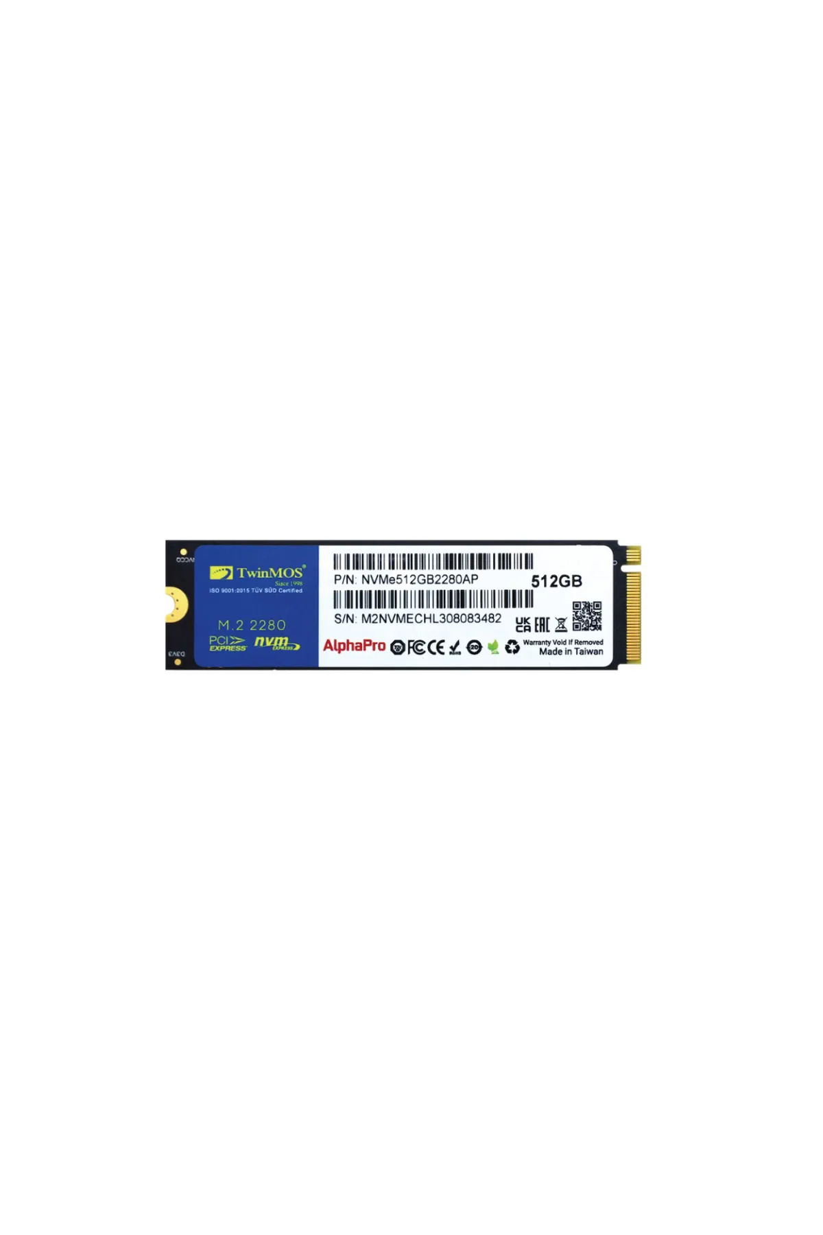 TwinMOS NVMe512GB2280AP AlphaPro M.2 512GB (3600/3250MB/s) PCIe + NVMe (3D NAND) SSD Disk (22x80MM)