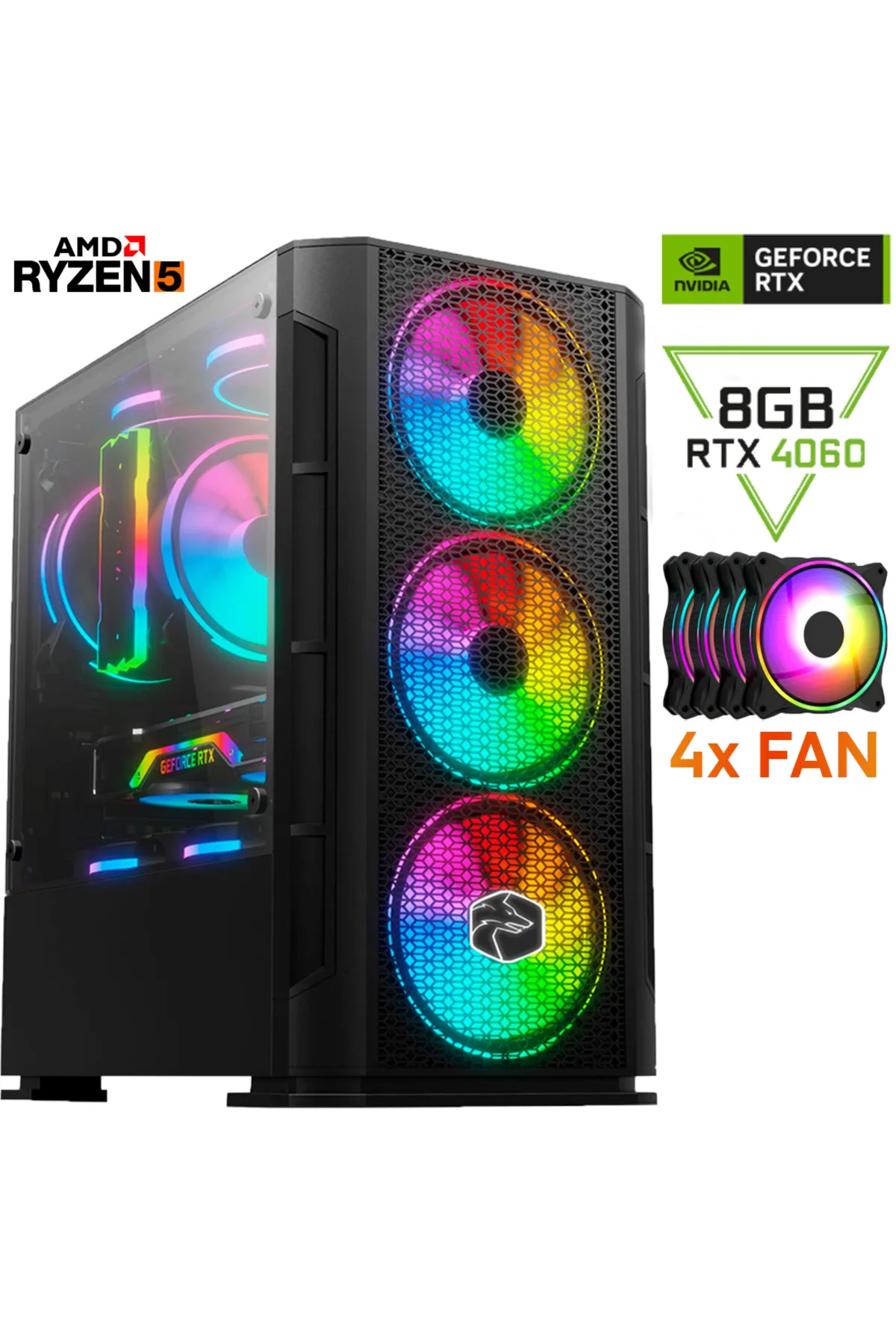 GAMELİNE NX17 RYZEN 5 5500 16GB DDR4 500GB SSD RTX4060 8GB OYUNCU MASAÜSTÜ BİLGİSAYAR