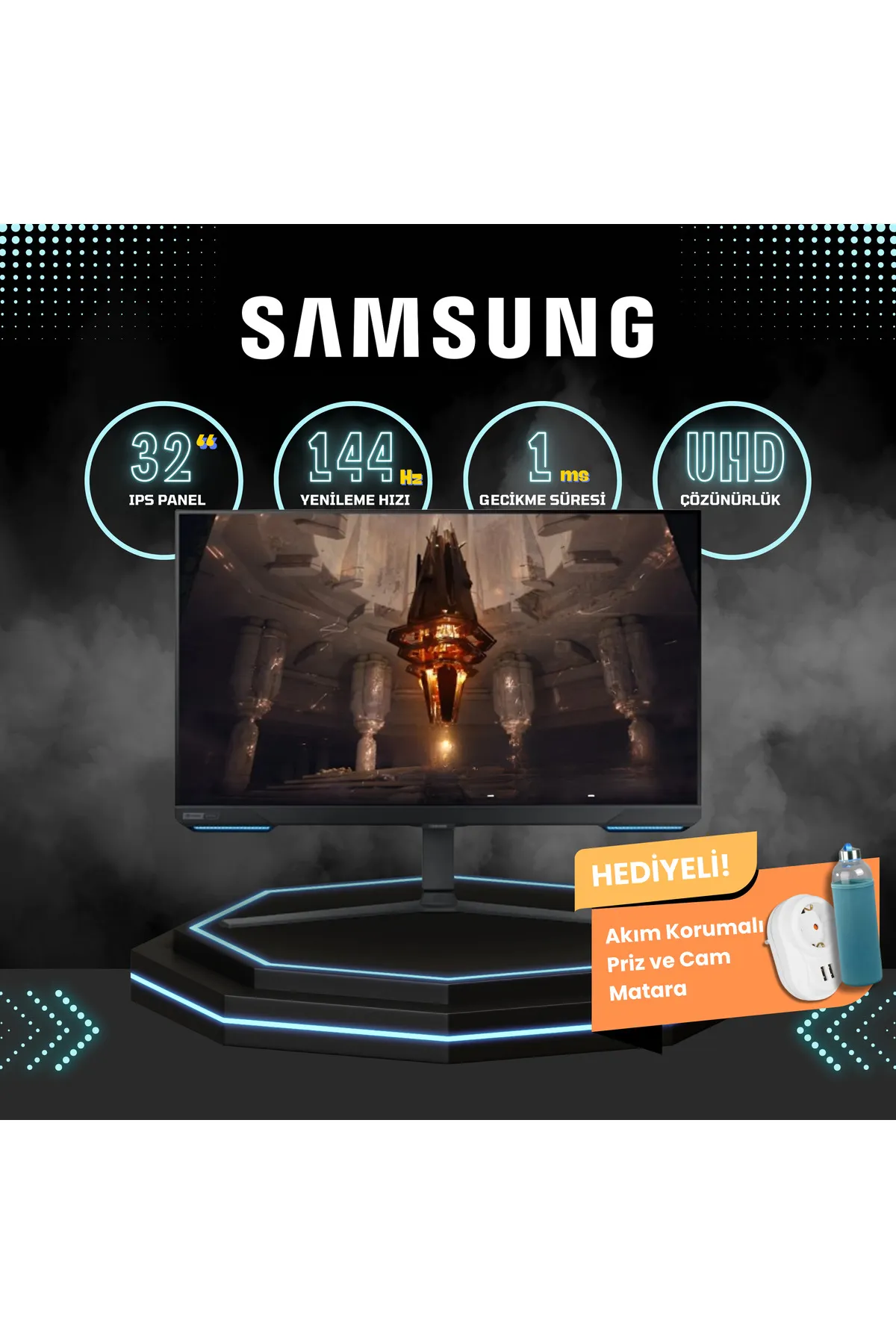 Samsung Odyssey G7 32 inç UHD 1ms 144Hz HDR400 G-Sync Smart Oyun Monitörü Kumandalı