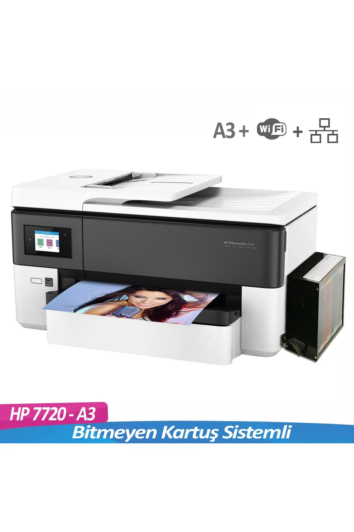 HP Officejet Pro 7720 Çok Fonksiyonlu A3 Yazıcı + Bitmeyen Kartuş Sistemli + Anakart Yazılımlı