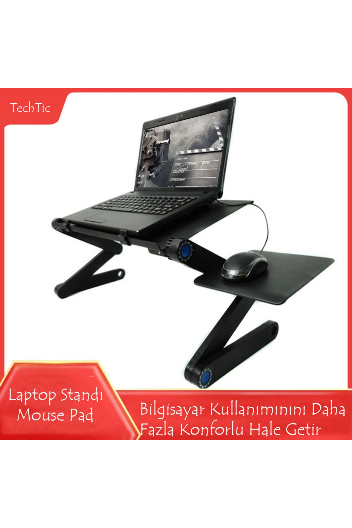 TechTic Çok Fonksiyonlu Katlanabilir Leptop Standı Mouse Pad+Çift Fan+Notebook Laptop Sehpası