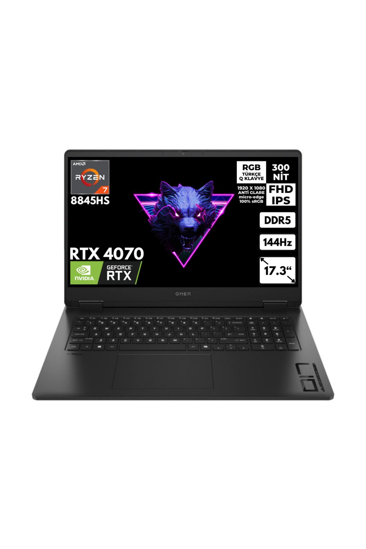 HP Omen 17-DB0021NT R7-8845HS 24GB 512 GB SSD RTX4070 (8 GB) 17.3" FHD Freedos A44QSEAHMFY19