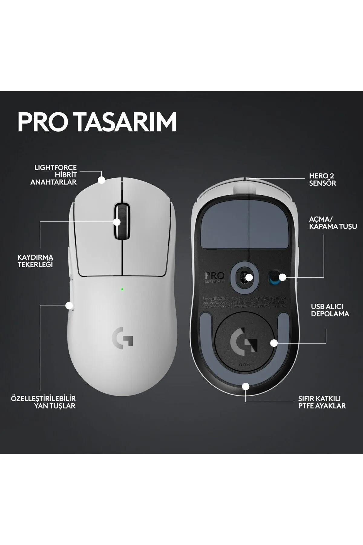 Logitech omx PRO X SUPERLIGHT 2 Hafif HERO 2 Sensör 32.000 DPI LIGHTSPEED Kablosuz Oyuncu Mouse gextrx 97674