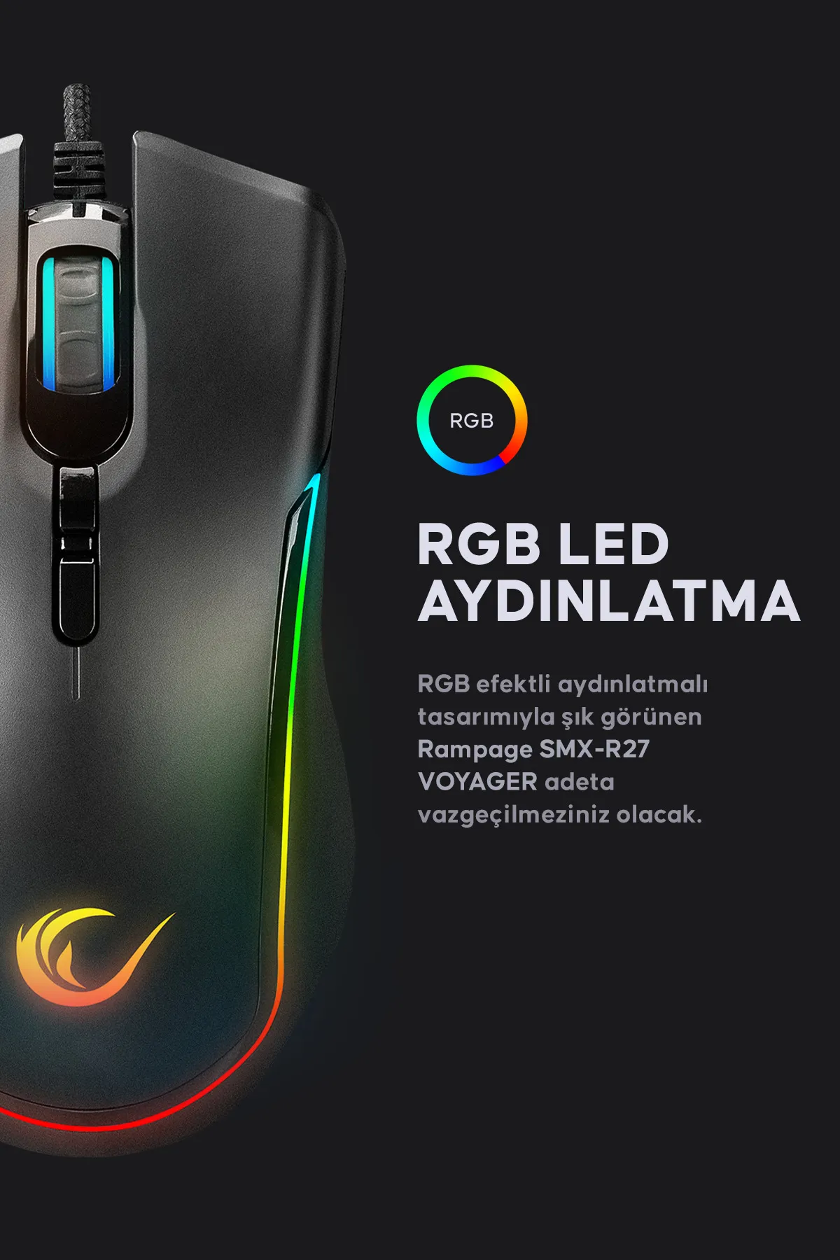 Rampage omx Voyager Usb Rgb Işıklı Makrolu 7200 Dpi Gaming Oyuncu Mouse gextrx 976748