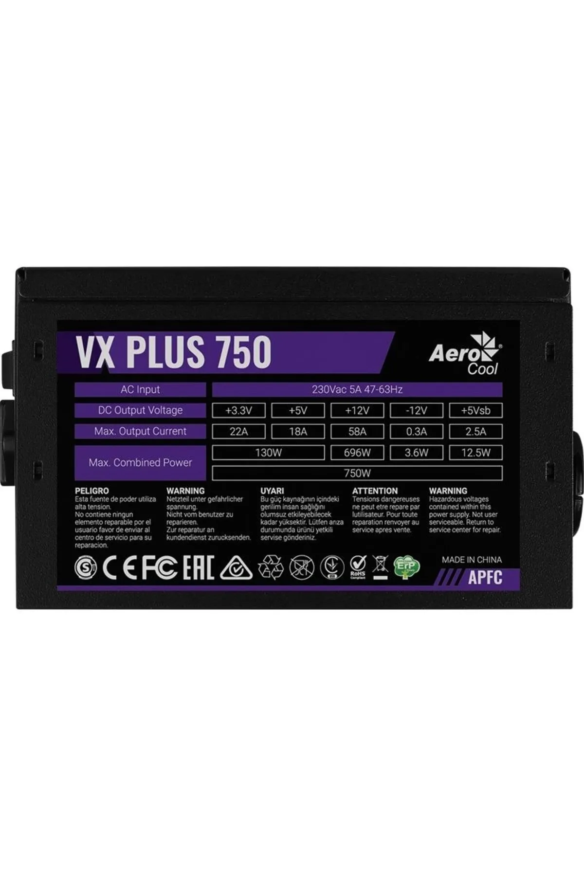 Aerocool Ontech - Ae-vxp750 Vx Plus 750w 58a Atx Aktif Pfc Power Supply