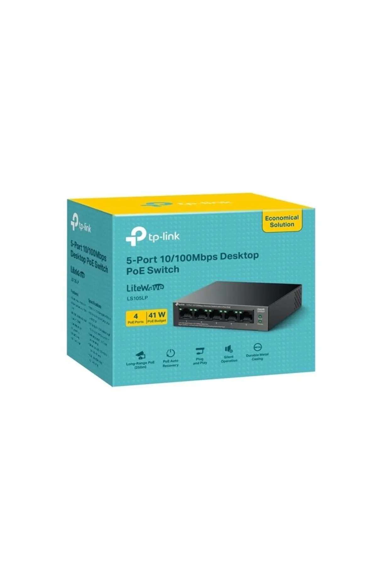 TP-Link Ontech - Ls105lp 4 Port 10/100 1 Port Rj45 Uplınk 41w 250 Metre Poe Mesafe Metal Kasa Swıtc