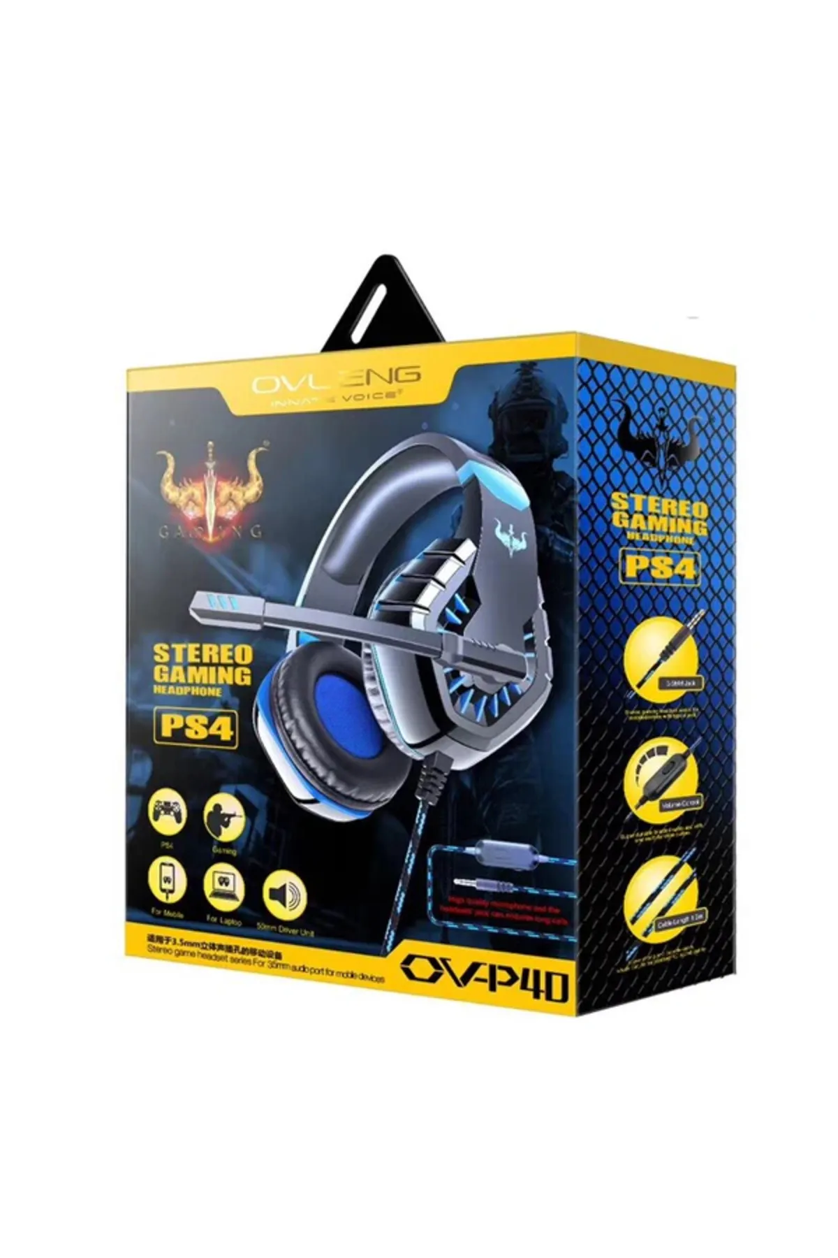 OVLENG OV-P4 USB HeadPhone for PC and PlayStation Blue, Kablolu kulaklık