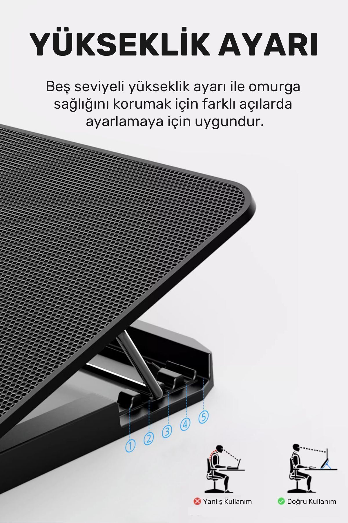 CONOCER Oyun Gaming İçin 6 Fanlı Led Işıklı 5 Kademeli Telefon Tutuculu Laptop Notebook Soğutucu Stand