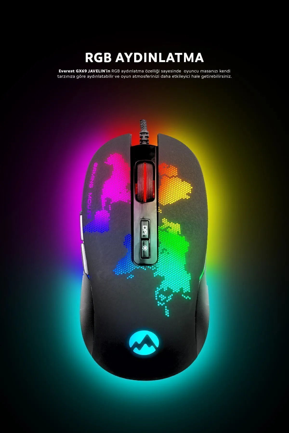 Everest Oyuncu Gaming Mouse Javelin Gx69 4800 Dpı Makro Yazılımlı Rgb Drag Click