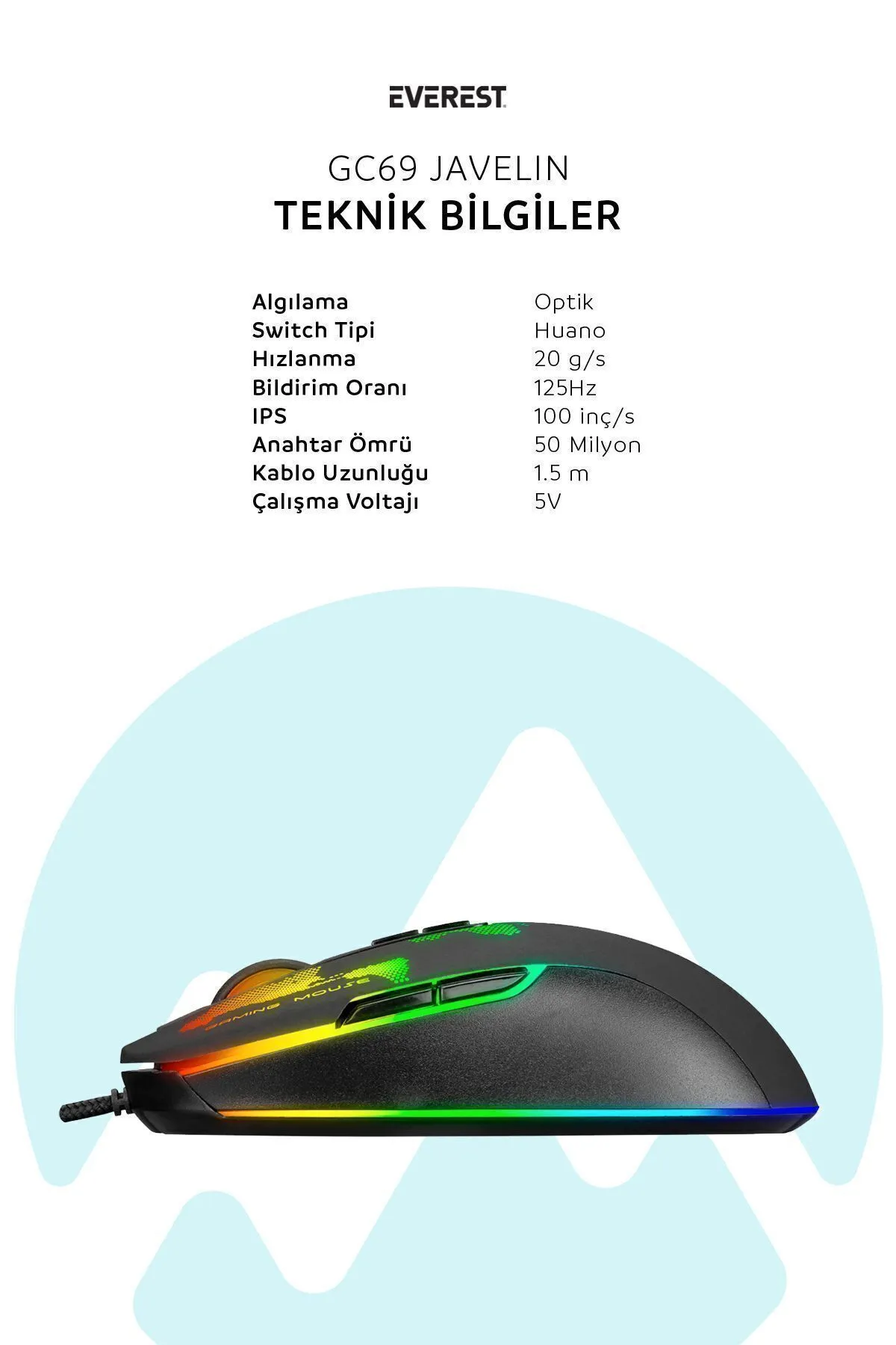 Everest Oyuncu Gaming Mouse Javelin Gx69 4800 Dpı Makro Yazılımlı Rgb Drag Click