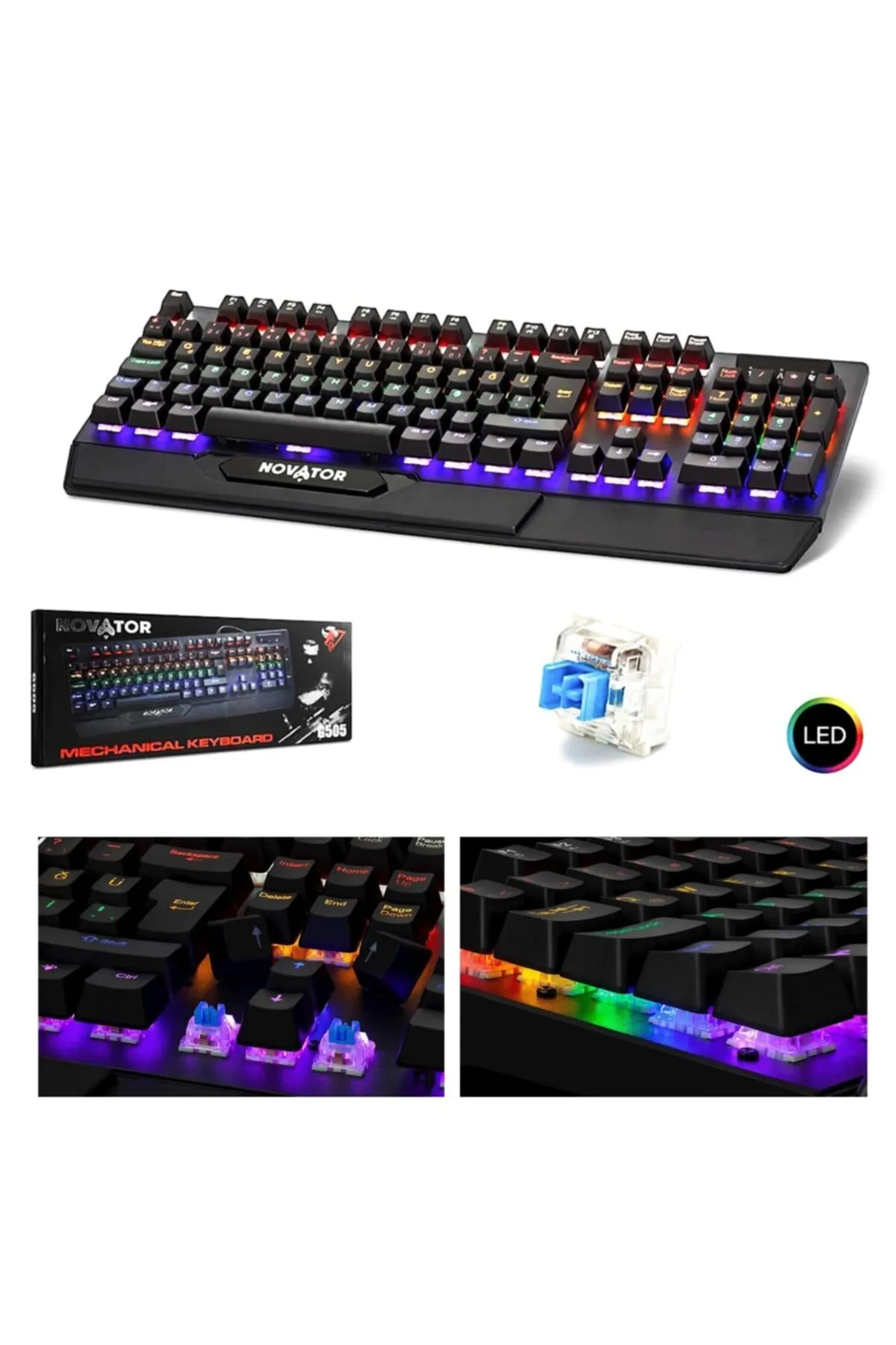 EMRE ELEKTRONİK Oyuncu Klavye Kablolu Q Mekanik Rgb Ve Blue Swıtch Novator G-505