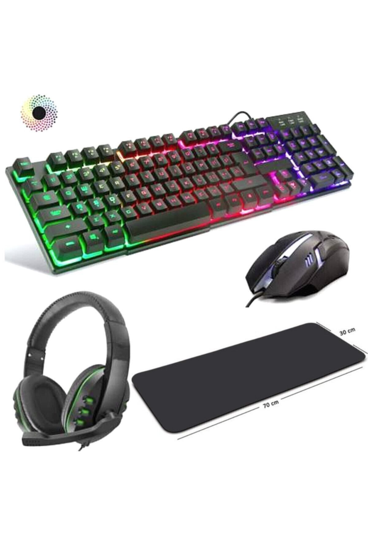 Voground Oyuncu Klavyesi Aydınlatmalı , Mouse, Kulaklık Ve 70x30 Cm Mousepad Klavye+mouse+kulaklık Pad38