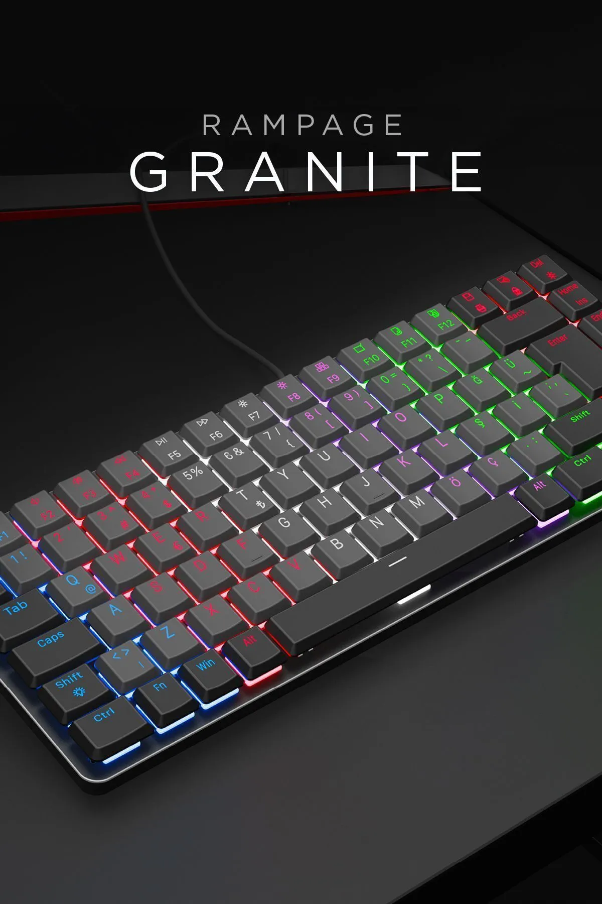 Rampage Oyuncu Klavyesi Mekanik Gaming Siyah/gri Low Profile Düşük Elektronik Blue Switch Q Rainbow Granıte