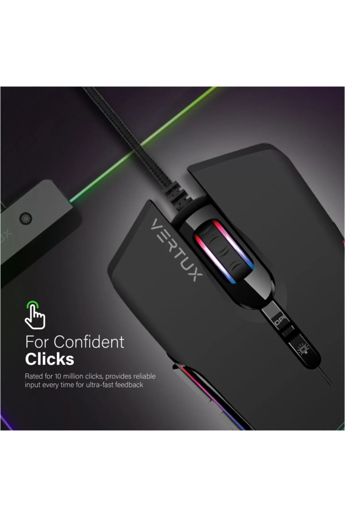 Vertux Oyuncu Mouse Gamecharged™ Hafif Oyun Özel Led Işıklı 10.000 Dpı - Assaulter